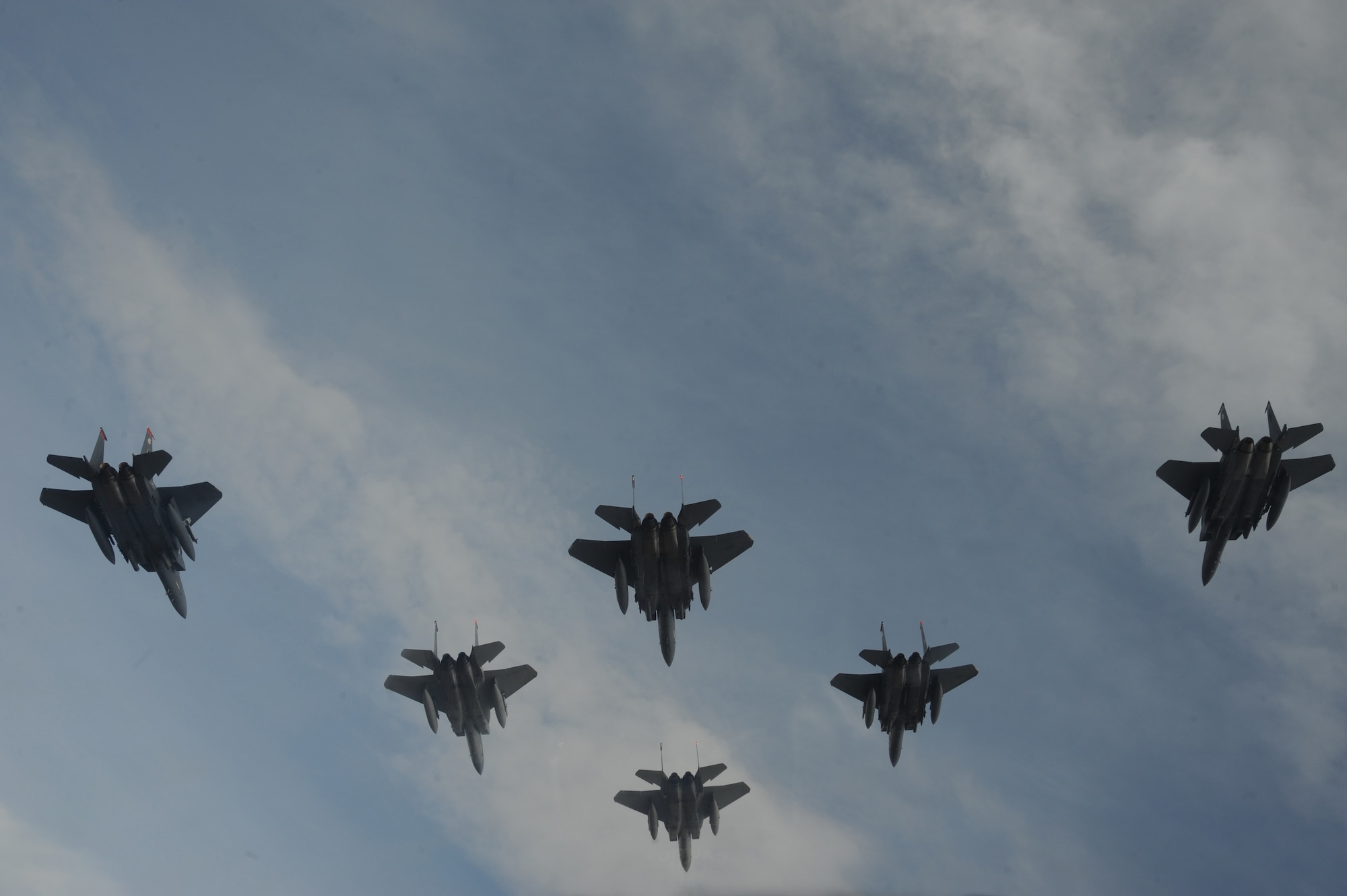 OVER IDAHO - A six-ship formation of F-15C Eagle and F-15E Strike Eagles fly over the Sawtooth Mountains of Idaho Oct. 13. (U.S. Air Force photo by Master Sgt. Kevin J. Gruenwald)