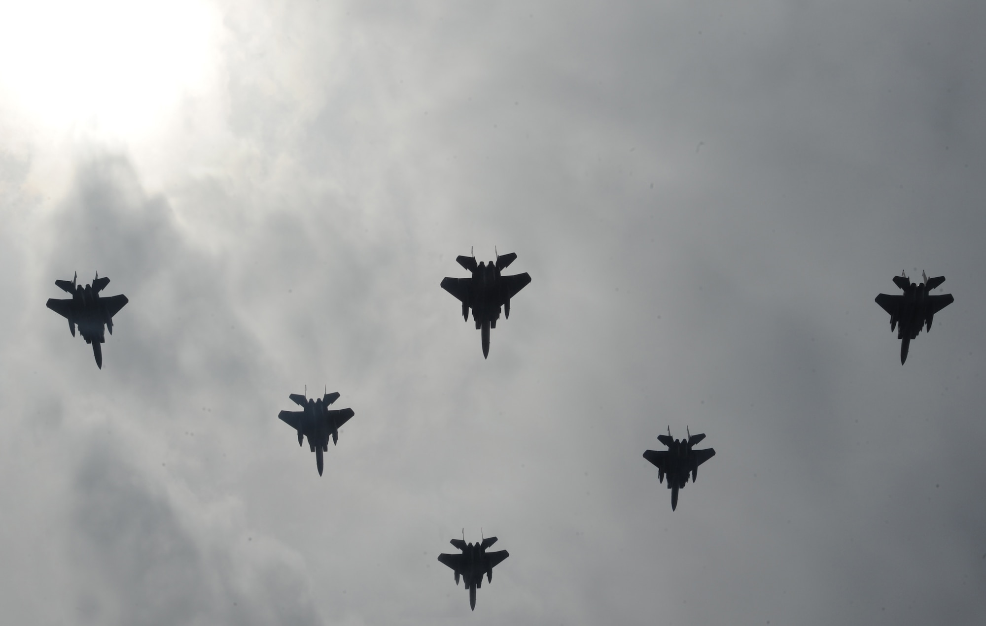 OVER IDAHO - A six-ship formation of F-15C Eagle and F-15E Strike Eagles fly over the Sawtooth Mountains of Idaho Oct. 13. (U.S. Air Force photo by Master Sgt. Kevin J. Gruenwald)