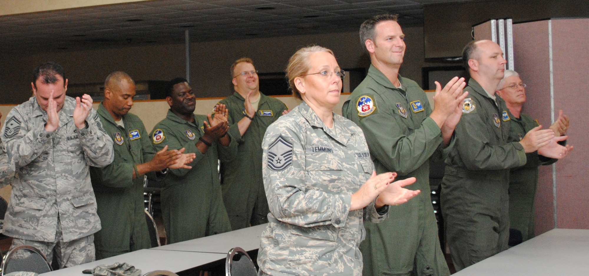 Colonel Nuckolls received a standing ovation at the conclusion of his talk during the Top 3 Leadership Speaker Series.  (U.S. Air Force photo/Master Sgt. Stan Coleman)