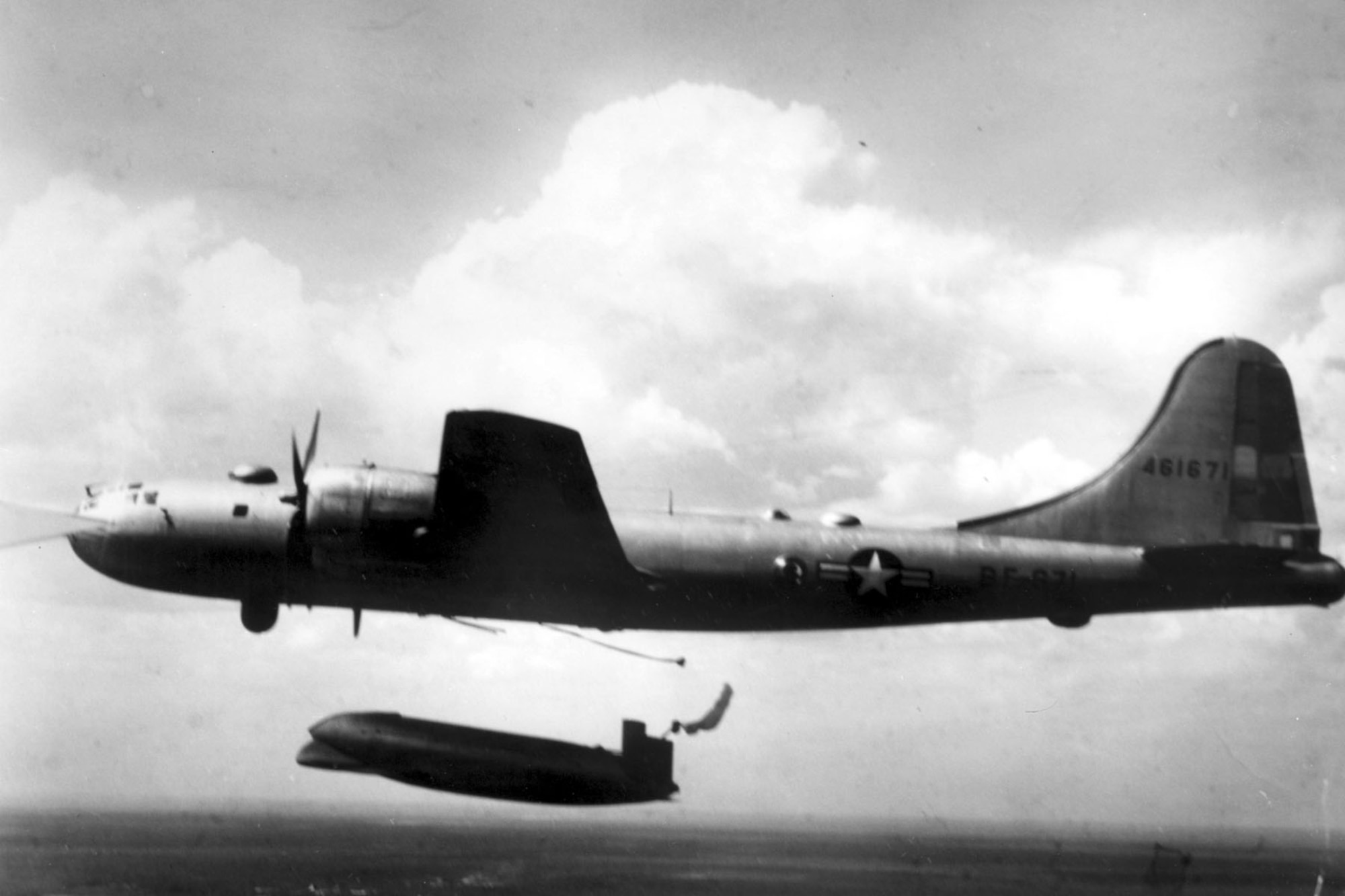 An SB-29 drops a lifeboat. (U.S. Air Force photo)