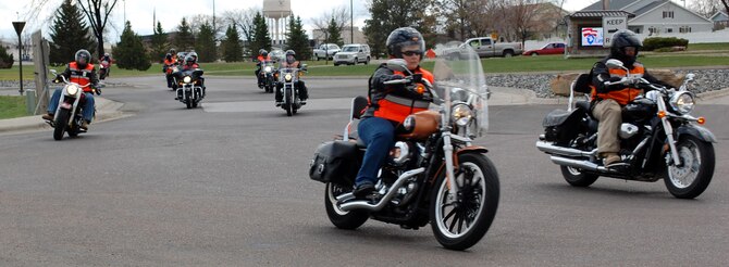 Nearly 50 members of Team Malmstrom braved the chilly weather to take part in the first organized fun ride of the season April 23. (U.S. Air Force photo/Valerie Mullett)