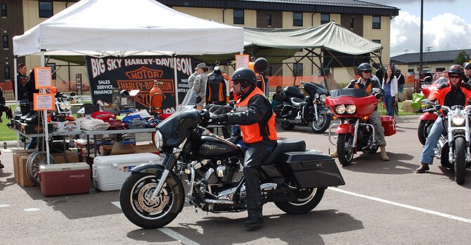 Big Sky Harley Davidson was one of several vendors who came out to sell their wares during the annual Rolling Thunder event at Malmstrom April 23.  They also donated products to be given away as prizes. (U.S. Air Force photo/Valerie Mullett)