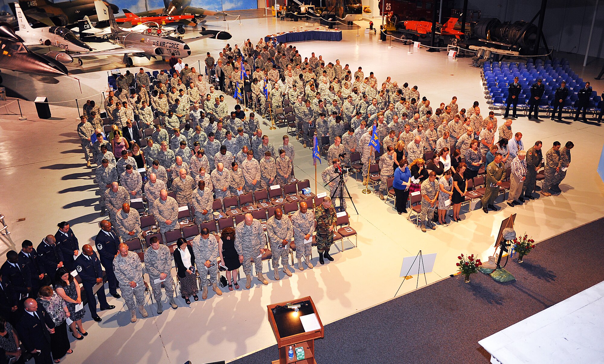 Several hundred members of Team Robins attended a memorial service for Airman 1st Class Austin Gates-Benson at the Museum of Aviation on May 6. Gates, 19, died in Afghanistan May 3 from injuries suffered during a noncombat incident. U. S. Air Force photo by Gary Cutrell
