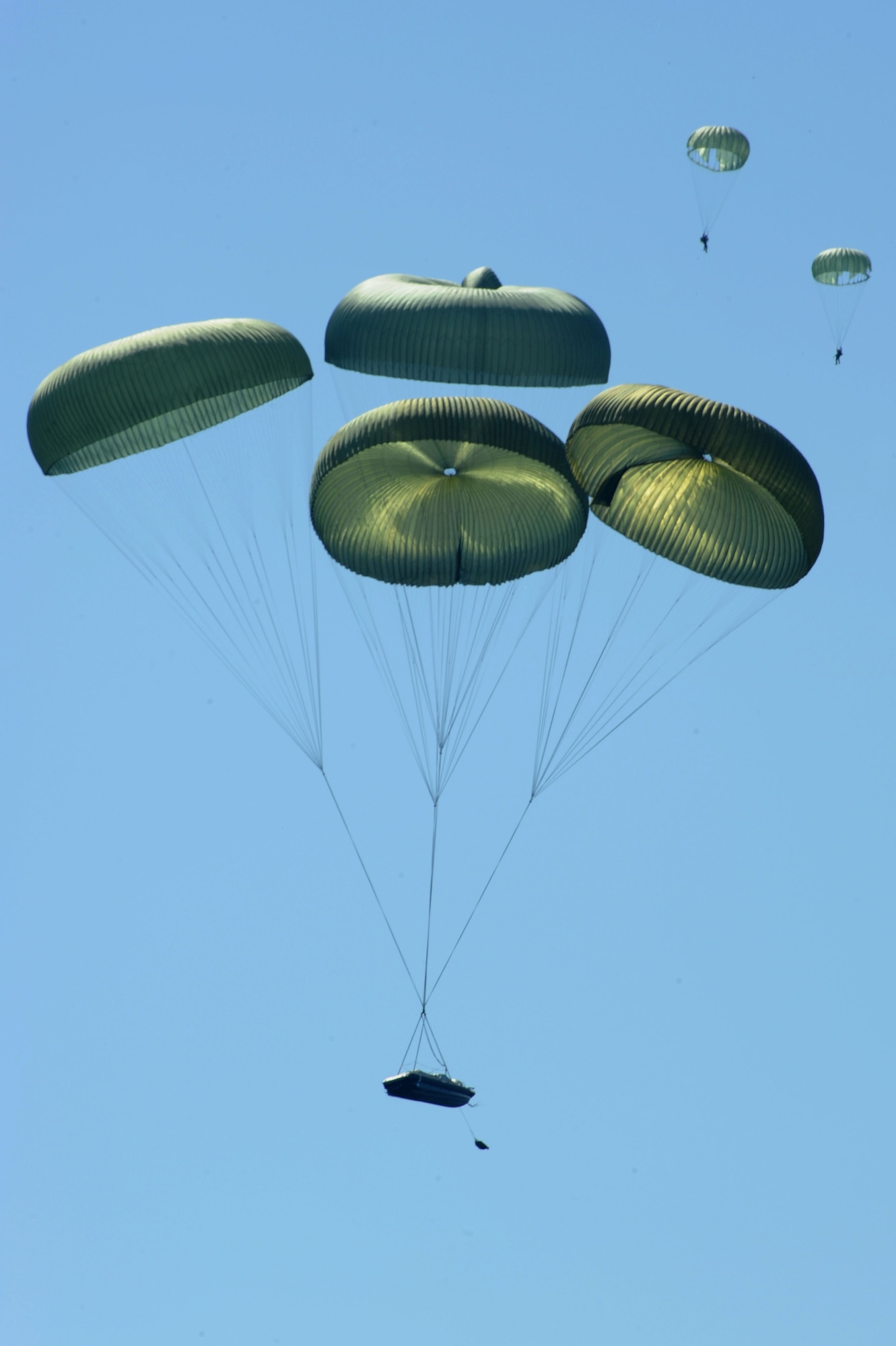A U.S. Naval Special Warfare inflatable boat parachutes down to the Gulf of Mexico April 26, 2010 after being launched out of an MC-130H assigned to the 15th Special Operations Squadron at Hurlburt Field, Fla. The watercraft and Sailors from U.S. Navy Special Boat Team 20, home-ported at Joint Expeditionary Base Little Creek, Va., and the 15th SOS participated in joint training conducted by the maritime training division of the 1st Special Operations Support Squadron Range Support Flight from Hurlburt Field. (DoD photo by U.S. Air Force Airman Caitlin O'Neil-McKeown)