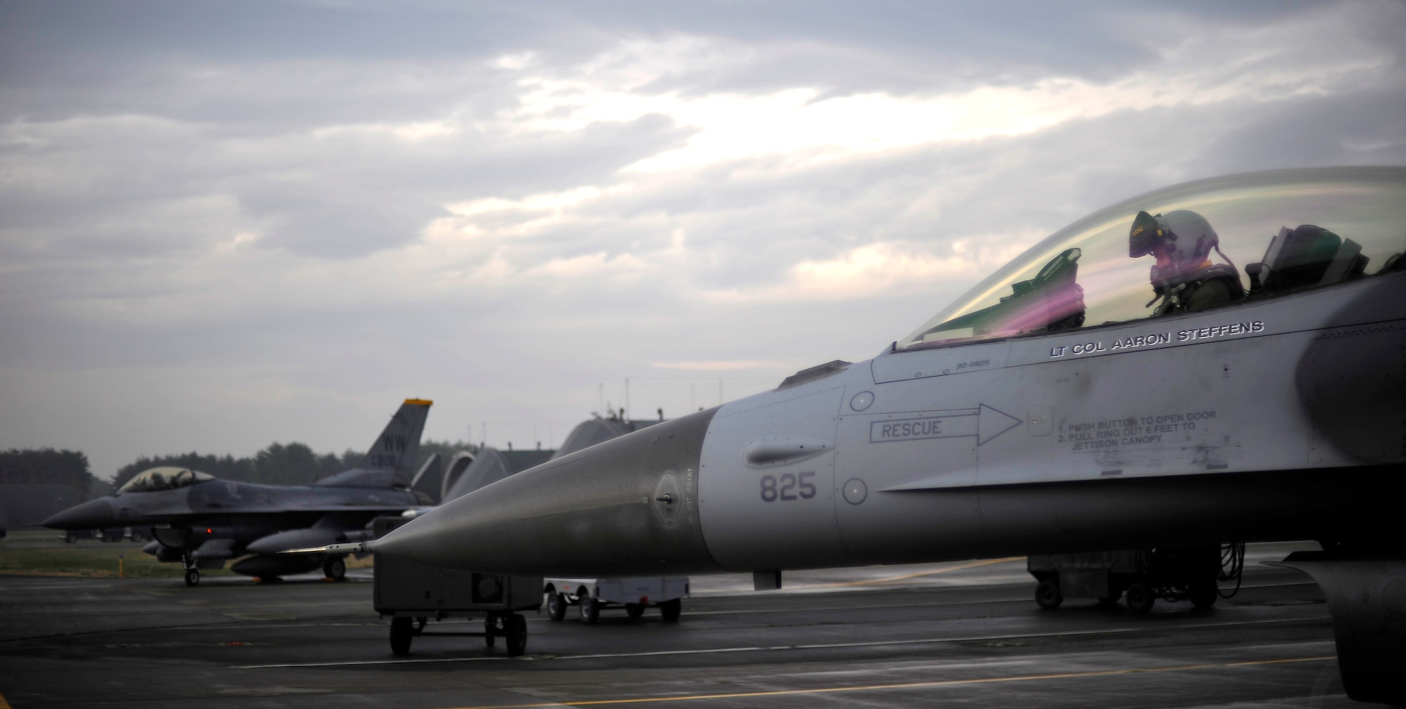 MISAWA AIR BASE, Japan -- Lt. Col. Aaron Steffens, 14th Fighter Squadron commander, prepares to taxi May 7. He was one of 16 pilots from the 14th FS that deployed to the Republic of Korea. (U.S. Air Force photo/Staff Sgt. Chad C. Strohmeyer)