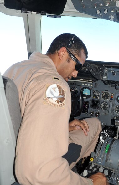 First Lt. Jason Brown, KC-10 Extender tanker pilot with the 908th Expeditionary Air Refueling Squadron, flies a KC-10 on an air refueling mission in the U.S. Central Command area of responsibility in Southwest Asia on April 24, 2010. Lieutenant Brown is deployed from the 2nd Air Refueling Squadron, 305th Air Mobility Wing, Joint Base McGuire-Dix-Lakehurst, N.J., and his hometown is Arvada, Colo. (U.S. Air Force Photo/Master Sgt. Scott T. Sturkol/Released)