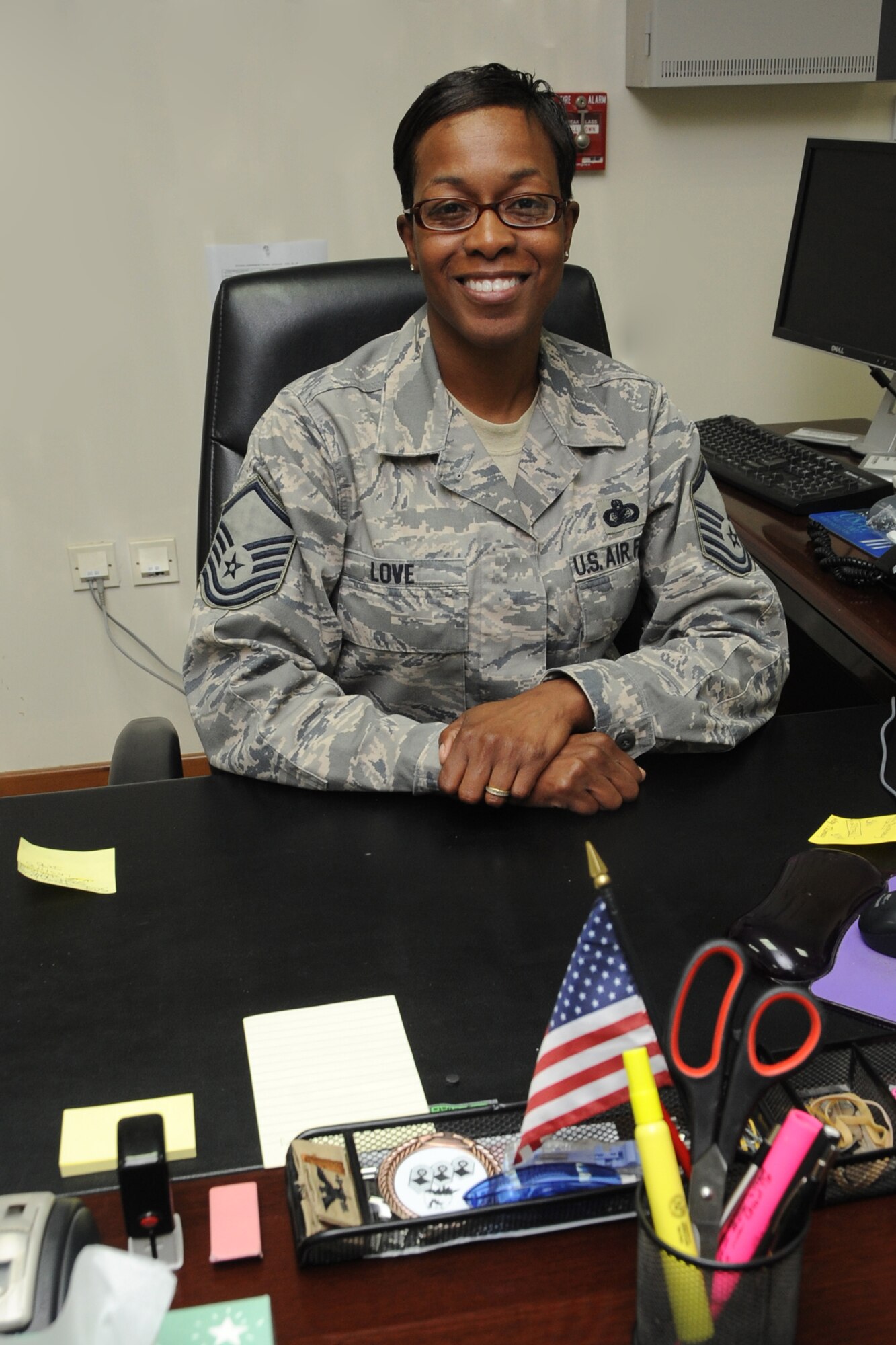 Master Sgt. Nadine Love, 380th Air Expeditionary Wing Superintendent Knowledge Ooperations Management, "To my boys and husband, I love being a mother and wife to you. I miss you on this Mother's Day. Know you always hold a special place in y heart. I love you." Sergeant Love is deployed from the 5th Bomb Wing Minot AFB, N.D and is a native of Aberdeen, Md. (U.S. Air Force photo/Senior Airman Jenifer H. Calhoun/Released)
