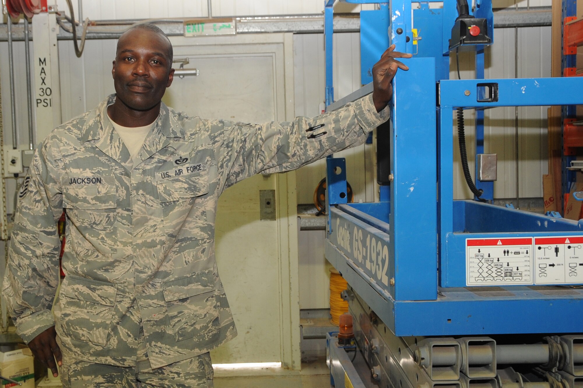 Tech. Sgt. Melvin Jackson, 380th Expeditionary Civil Engineer Squadron Structure's NCO in charge , " To my wife Sheila, I love, and miss you an dhave a happy Mother's Day.  Love always, Melvin." Sergeant Jackson is deployed from the 786th CES, Ramstein Air Base, Germany, and is a native of Natchez, Miss. (U.S. Air Force photo/Senior Airman Jenifer H. Calhoun/Released)
