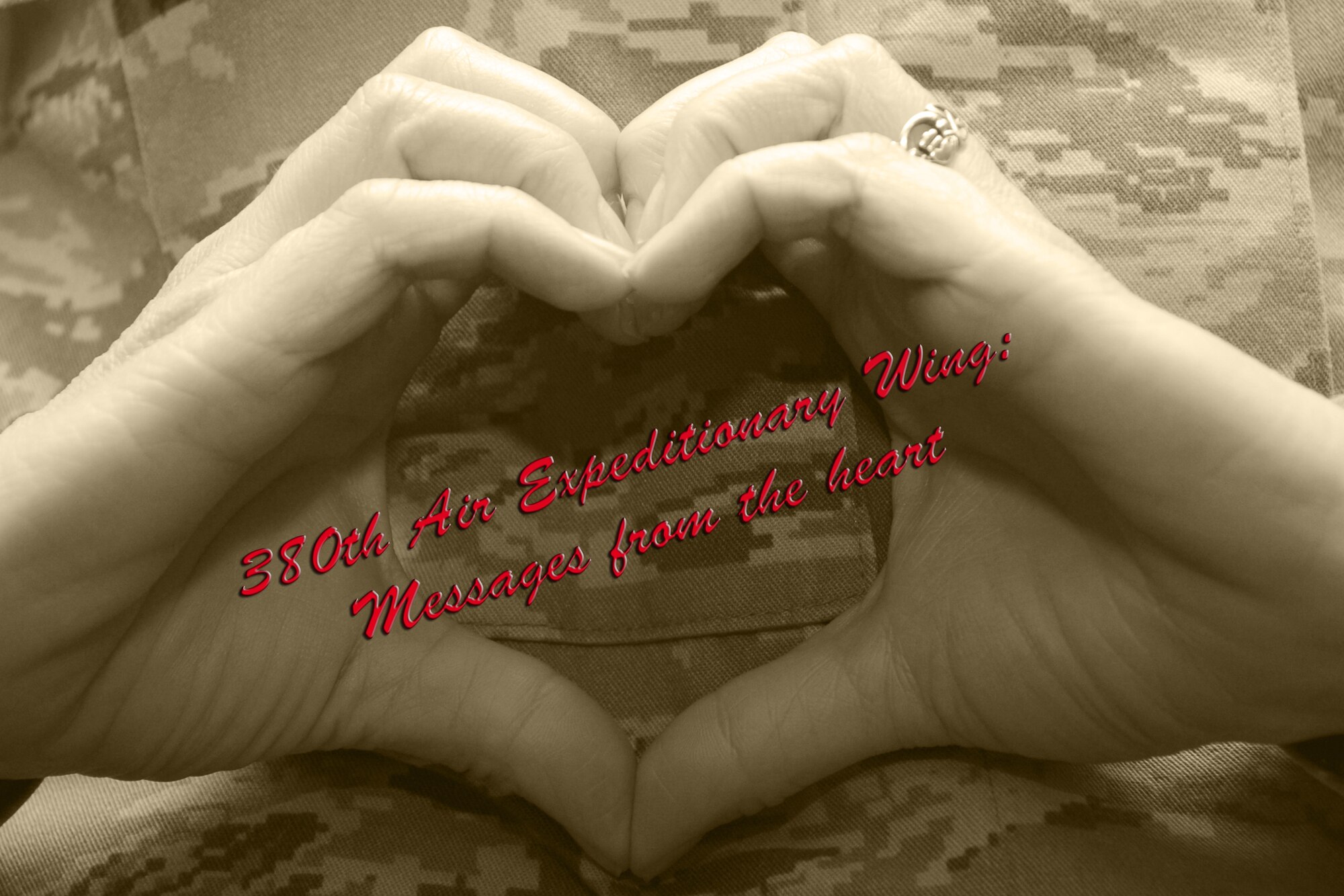 Members of the 380th Air Expeditionary Wing share messages with their loved ones at home celebrating Mother's Day without them.The 380th AEW supports operations Iraqi Freedom and Enduring Freedom and the Combined Joint Task Force-Horn of Africa. The 380th AEW is comprised of four groups and 12 squadrons and the wing's deployed mission includes air refueling, surveillance and reconnaissance in support of overseas contingency operations in Southwest Asia.(U.S. Air Force Illustration/Senior Airman Jenifer H. Calhoun/Released)
