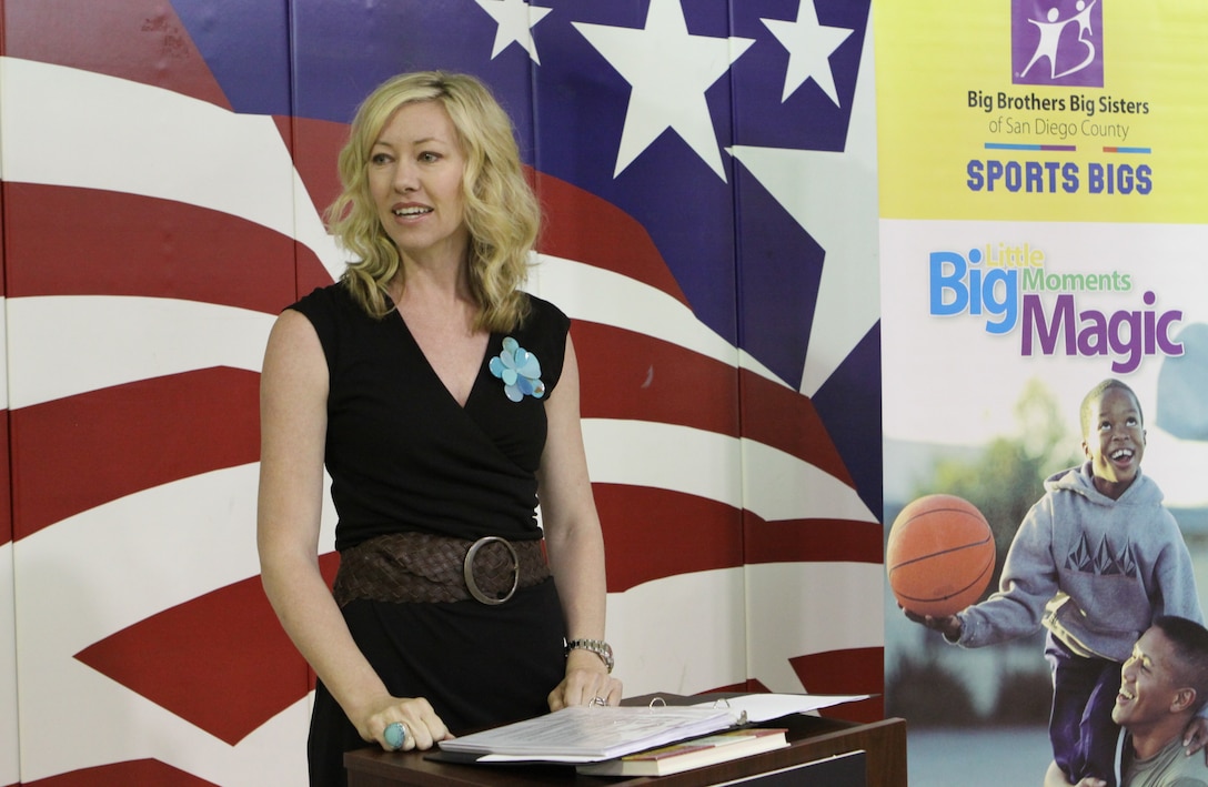 Leanna Tankersley, author and wife of a U.S. Navy Seal, speaks during a Mother’s Day luncheon and spa day at Camp Pendleton’s Abby Reinke Wire Mountain Community Center, sponsored by Big Brothers Big Sisters’ Operation Bigs program, May 8. The military mothers and children who attended the affair received a buffet-style lunch, free makeovers, massages and a free copy of Tankersley’s book on the hardships of military living.