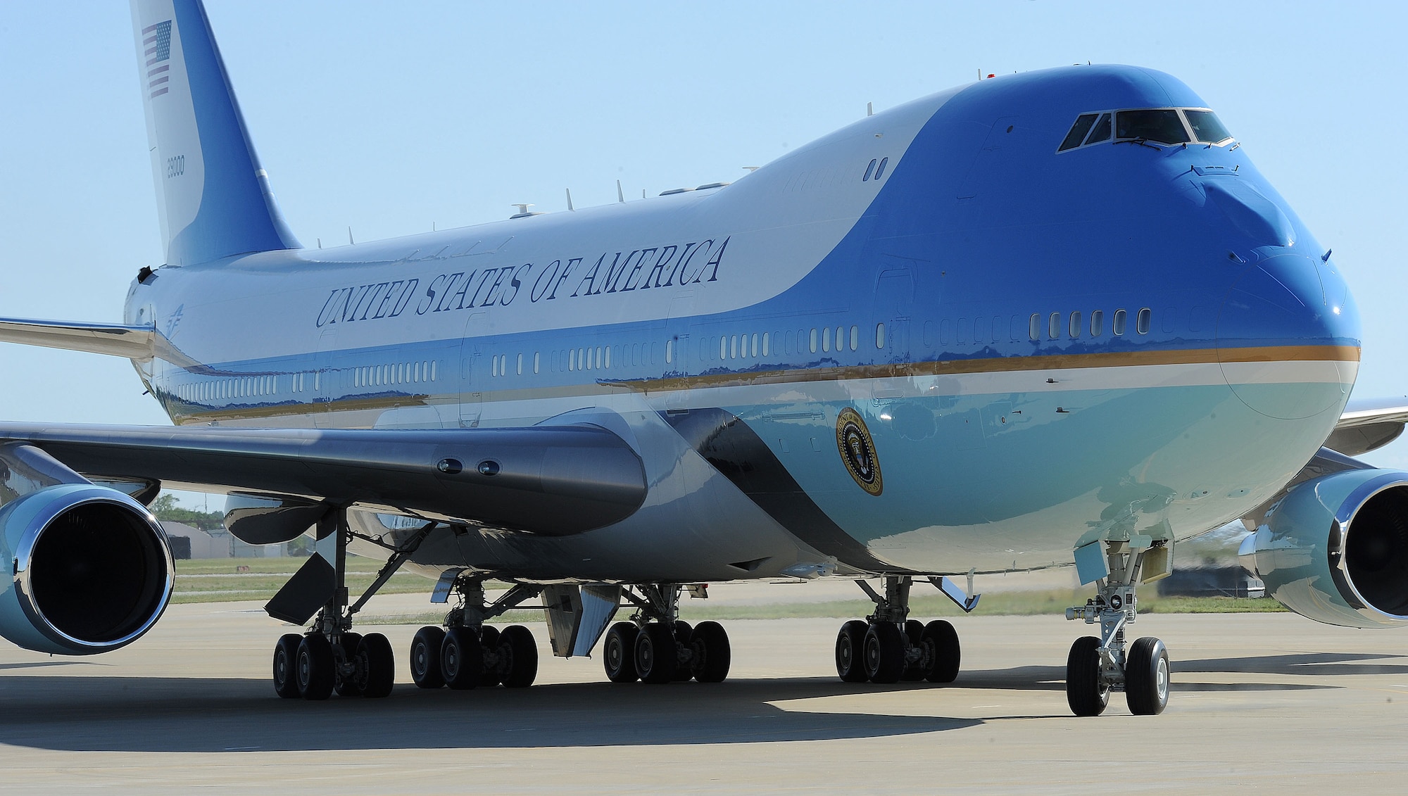 LANGLEY AIR FORCE BASE, Va. -- Air Force One taxis on the flightline during President Barack Obama's visit May 9. President Obama delivered the commencement address at nearby Hampton University, emphasizing the importance of education and good citizenship to graduates. (U.S. Air Force photo/Staff Sgt. Christina M. Styer)