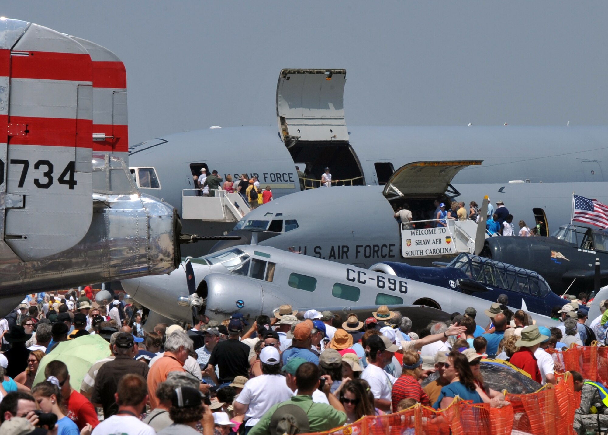 100508-F-4406D-015 
SHAW AIR FORCE BASE, S.C.-More than 80, 000 people attended ShawFest, the biennial air show held here May 8-9, 2010.  Shaw presented numerous static displays of various aircraft for all spectators to view and to tour through. The famous Thunderbirds closed out the show with numerous aerobatics that left the crowd impressed. (U.S. Air Force photo/Airman 1st Class Tabatha L. Duarte)