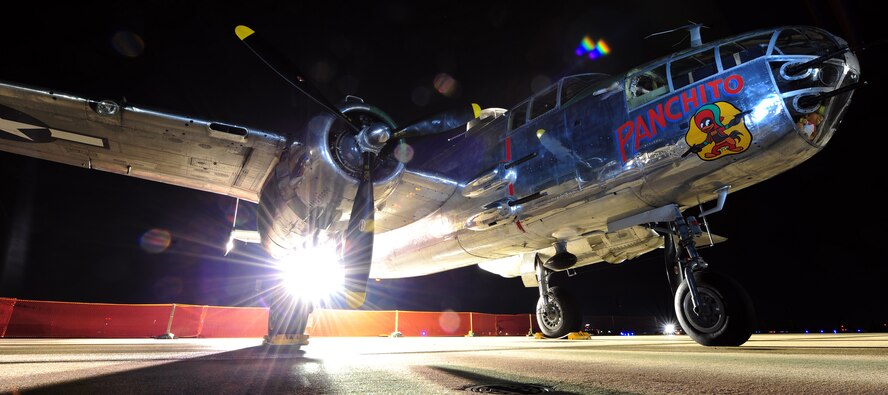 SHAW AIR FORCE BASE, S.C. -- The "Panchito," a B-25 bomber shown here sits on the flightline as the sun goes down, May 8, 2010. ShawFest had many static displays ranging from new planes to very old models. (U.S. Air Force photo/Airman 1st Class Neil D. Warner) 
