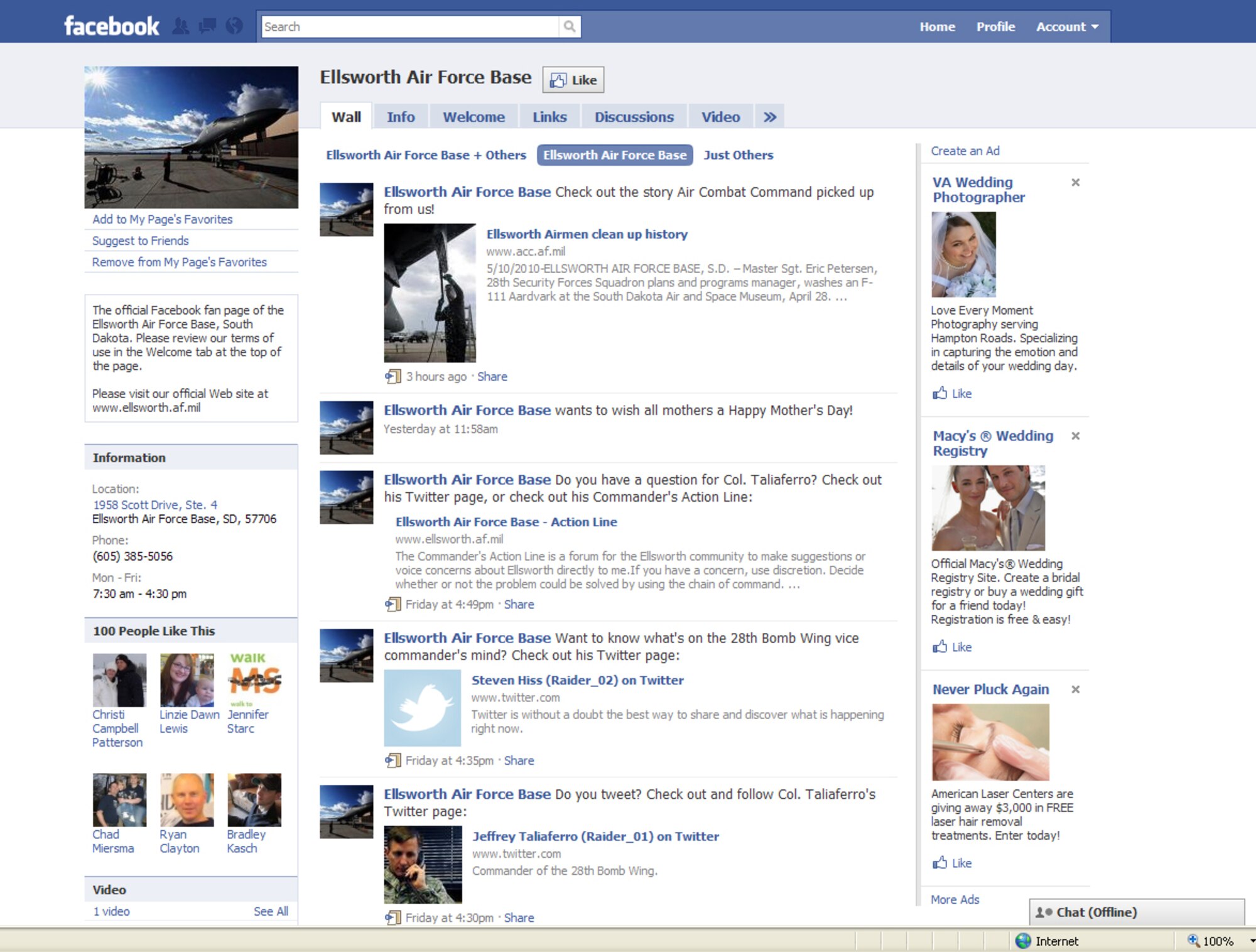 People can now visit Ellsworth Air Force Base on social media sites like Facebook and Twitter.