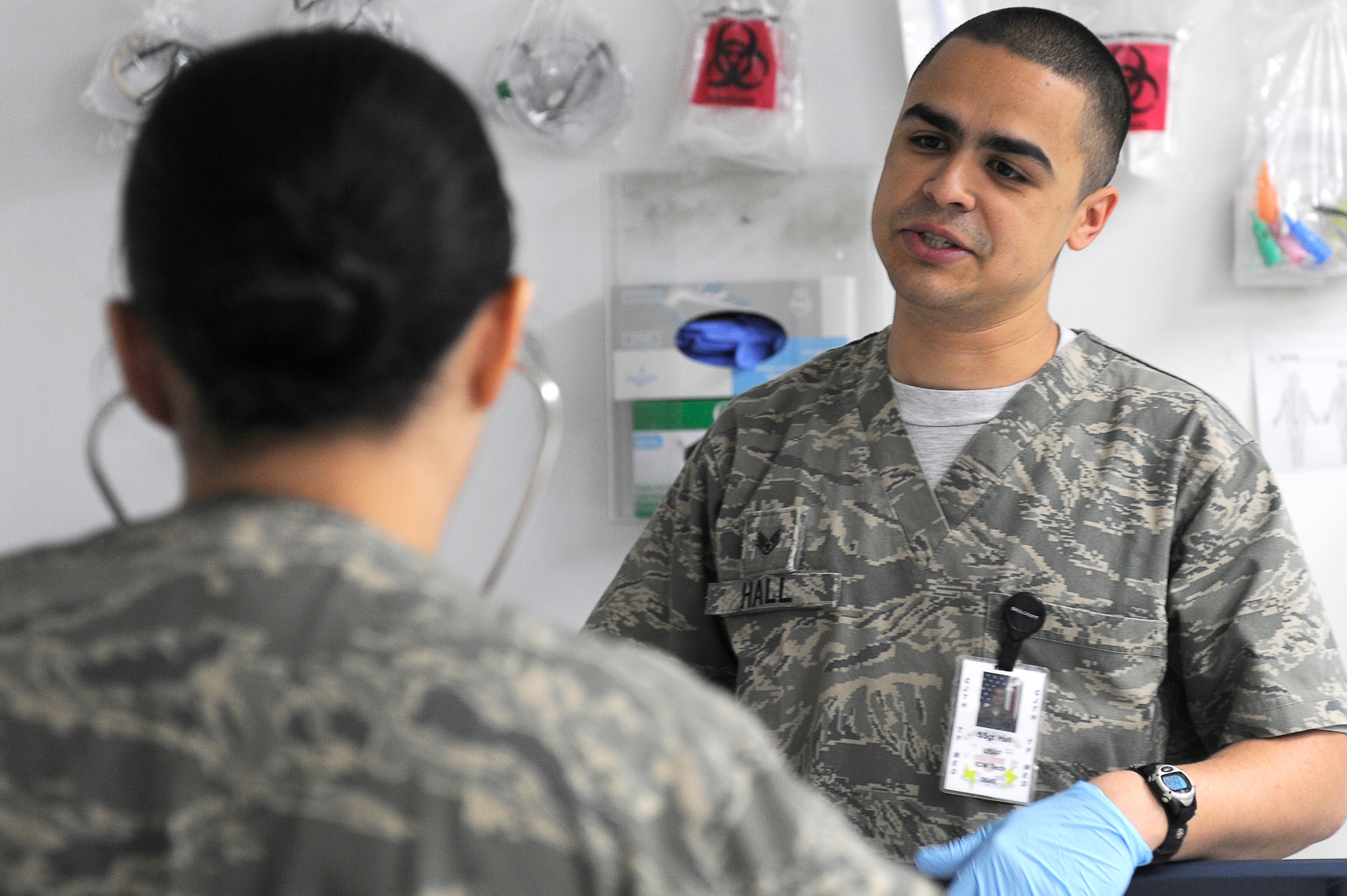 U.S. Air Force Staff Sgt. Sam Hall, 455th Expeditionary Medical Group/Task Force Medical East, takes care of a patient after surgery at the Craig Joint Theater Hospital, Bagram Airfield, Afghanistan, May 5, 2010. Sergeant Hall is deployed from Travis Air Force Base, Calif., and is from Columbus, Ga. (U.S. Air Force photo by/ Master Sgt. Jeromy K. Cross/released)