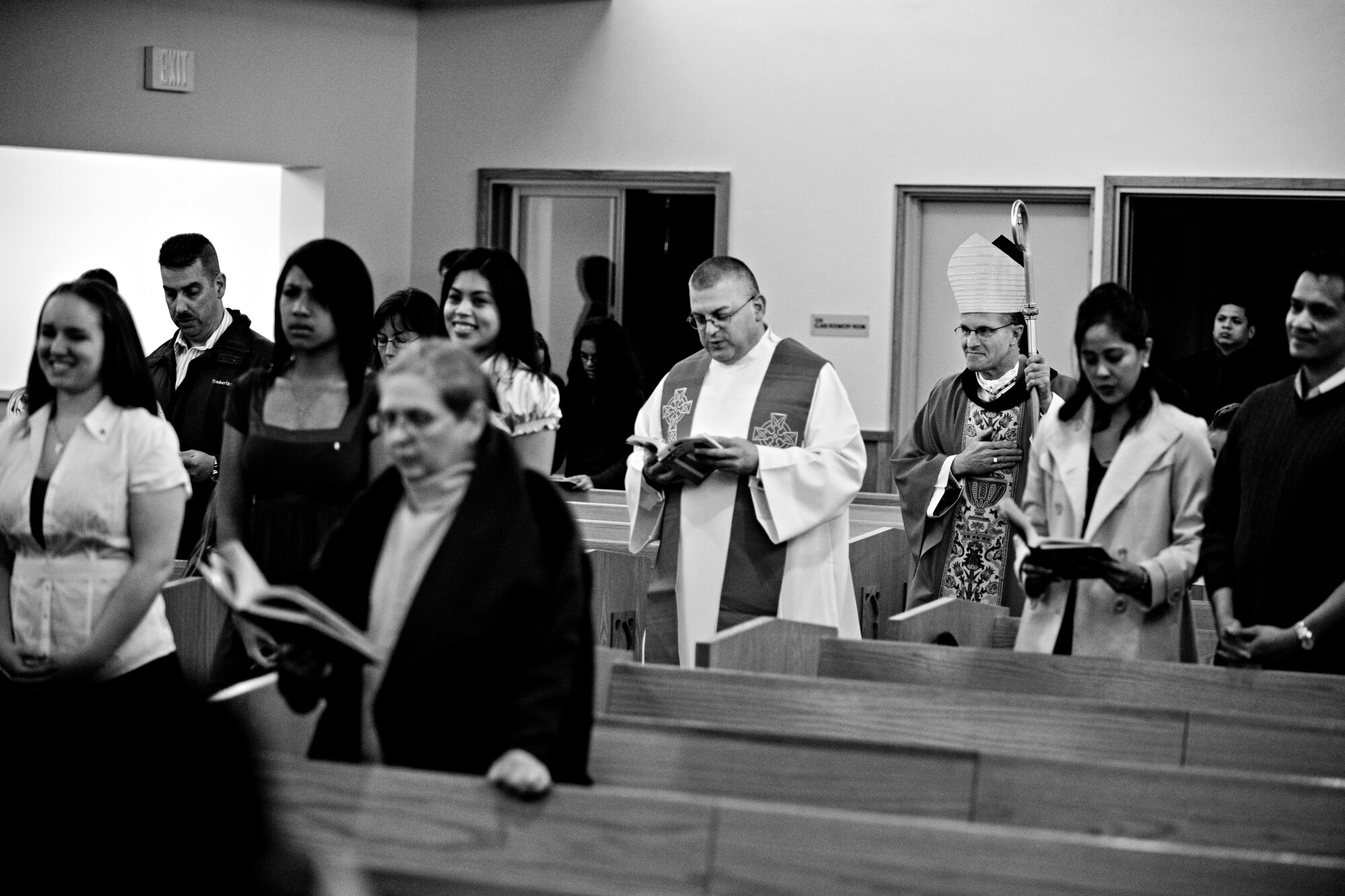 MISAWA AIR BASE, Japan -- Chaplain (Capt.) Dominic Vitaliano, Catholic chaplain for Misawa Air Base, and Archbishop Timothy Broglio, archbishop for U.S. military services, take part in an entrance procession during Misawa's 2010 Confirmation Mass May 6 at the base chapel. Confirmation is the final sacrament Catholics pass in the process of their religious journey. (U.S. Air Force photo/Senior Airman Jamal D. Sutter)
