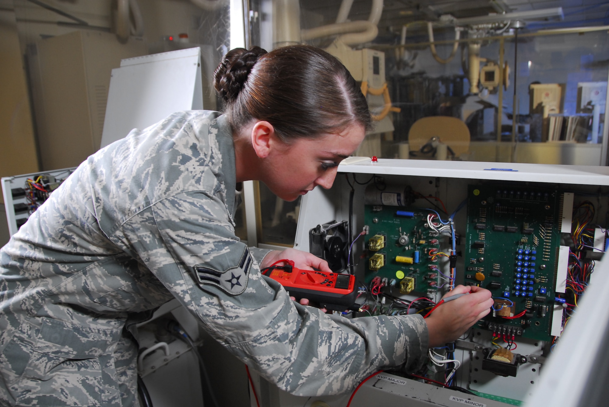 The Air Force Recruiting Service’s video team captured five of Sheppard’s tech training courses on film May 3-7, 2010, to update their recruiting website www.airforce.com. At the 382nd Training Squadron, the team focused on telling the stories of the Airmen and instructor that they interviewed. (U.S. Air Force photo/Harry Tonemah)