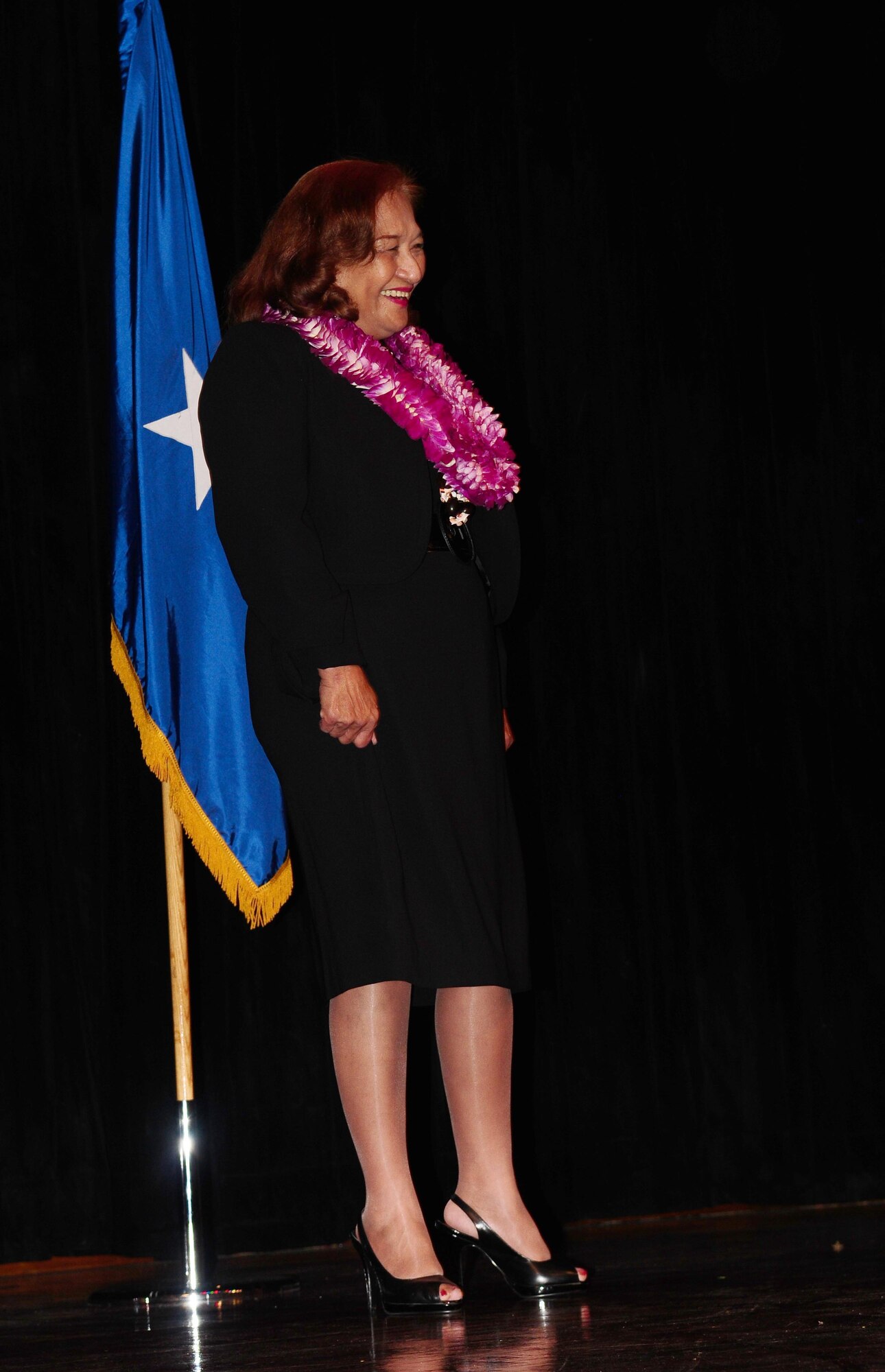 Tumon Bay, Guam ? Joyce Martratt receives recognition for her 44 years of civilian service, here on May 7, 2010. Mrs. Martratt was recognized for her outstanding service for the Air Force by friends, family and Andersen Air Force Base. (U.S. Air Force photo by Airman 1st Class Jeffrey Schultze)

