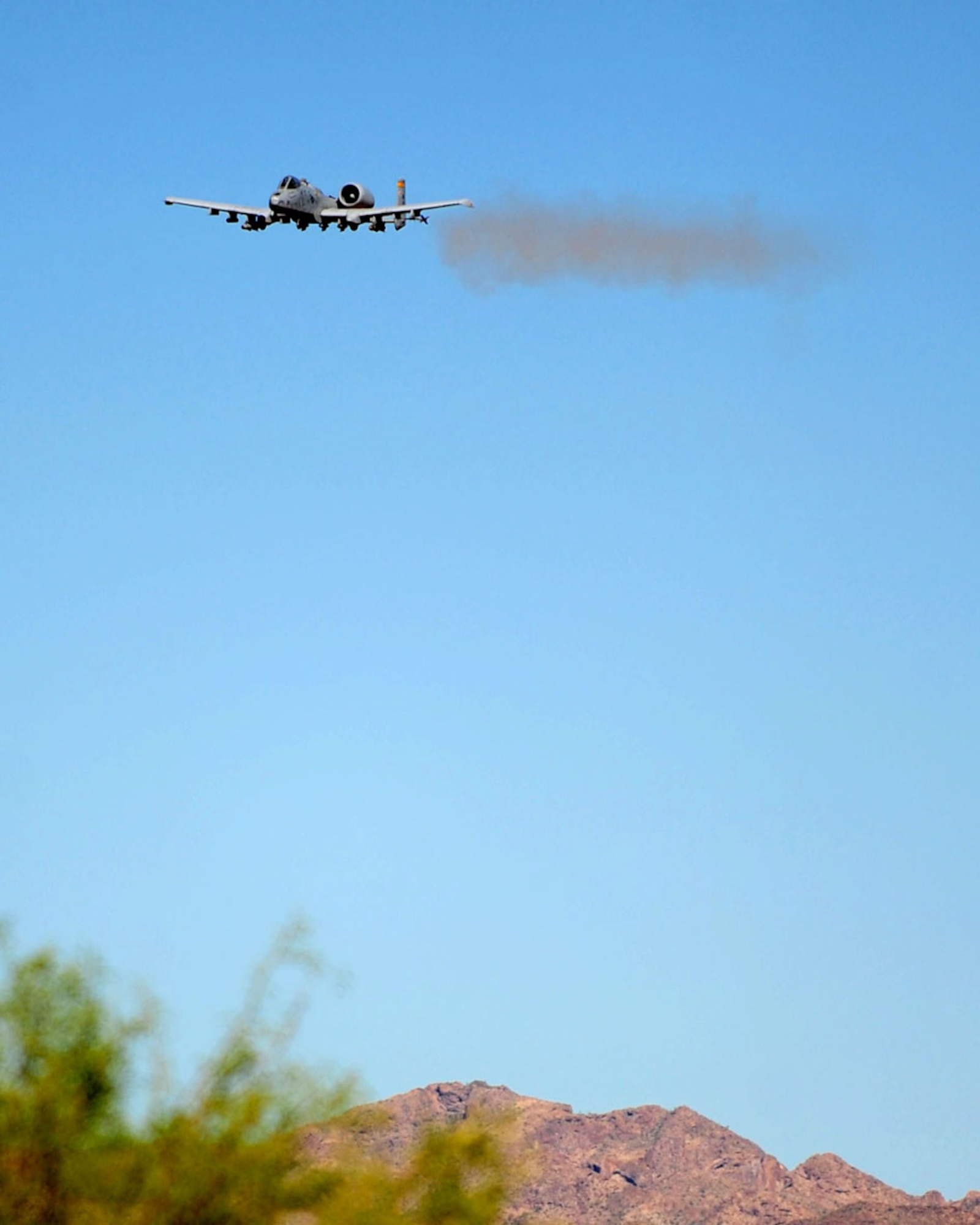 1st Lt. Dan Griffin, a pilot from the 358th Fighter Squadron, fires the A-10’s 30 mm Gatling gun for the first time at the Barry M. Goldwater Range May 3. Lieutenant Griffin is a student in the A-10C Pilot Initial Qualification course, upon completion of this course he will be a fully qualified A-10C pilot. (U.S. Air Force photo/Airman Jerilyn Quintanilla)