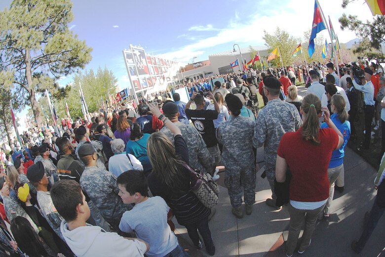 Hundreds gather to cheer on the troops gathered for the inaugural Warrior Games May 10, 2010, at the Olympic Training Center in Colorado Springs, Colo. (Defense Department photo/Fred W. Baker III)