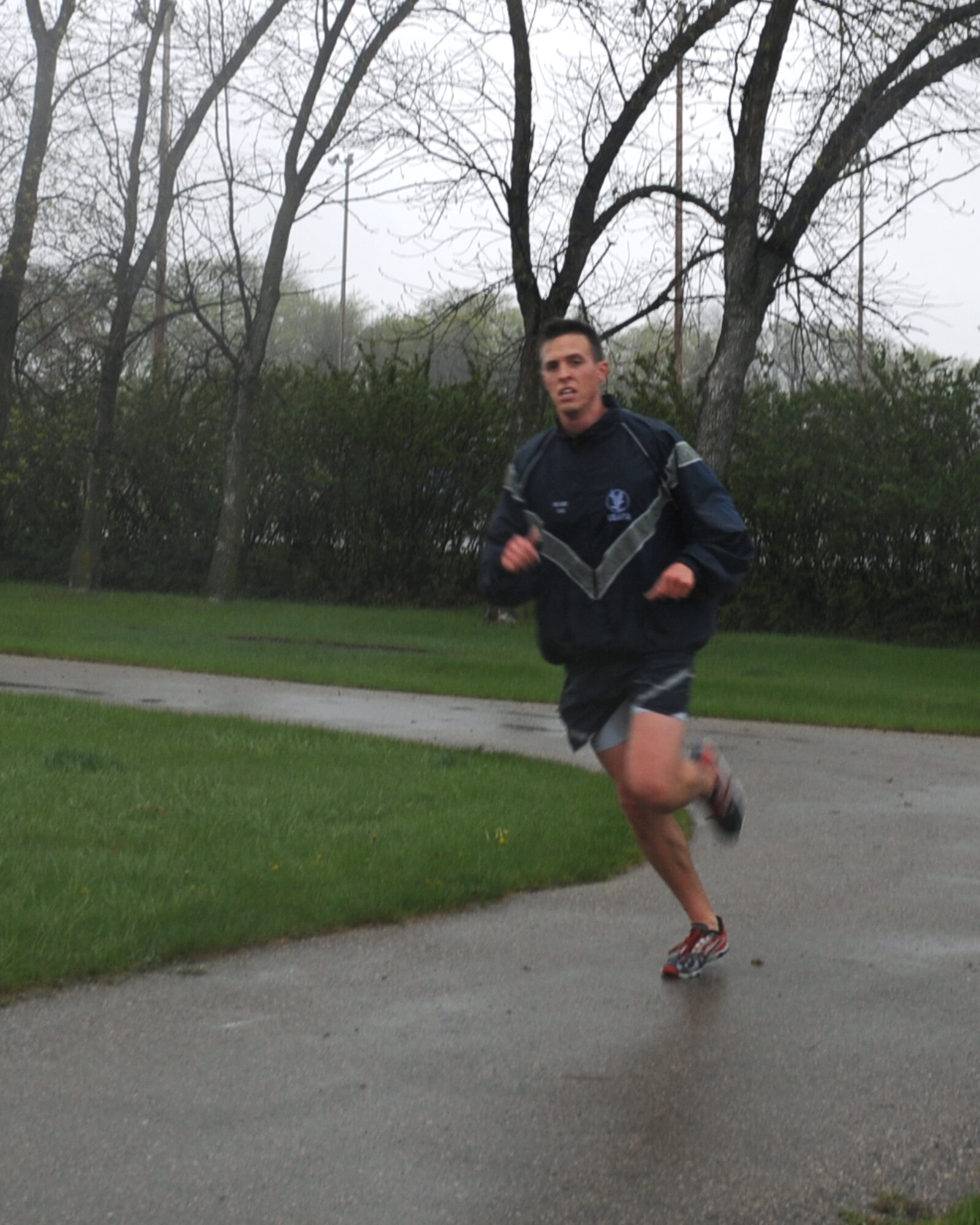 Capt. John Bone, 319th Air Refueling Wing, participated in the Cinco de Mayo 5K run May 5 on Grand Forks Air Force Base, N.D.  Captain Bone finished first out of the male participants in the 5K run that was held to promote fitness. (U.S. Air Force photo by Airman 1st Class Amber Price)
