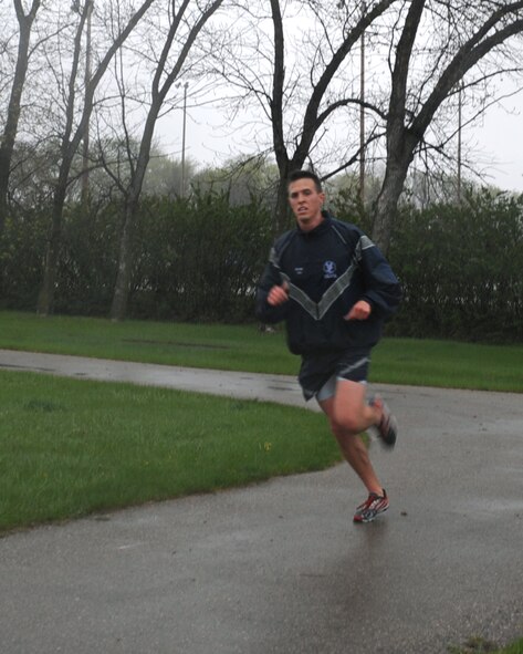 Capt. John Bone, 319th Air Refueling Wing, participated in the Cinco de Mayo 5K run May 5 on Grand Forks Air Force Base, N.D.  Captain Bone finished first out of the male participants in the 5K run that was held to promote fitness. (U.S. Air Force photo by Airman 1st Class Amber Price)