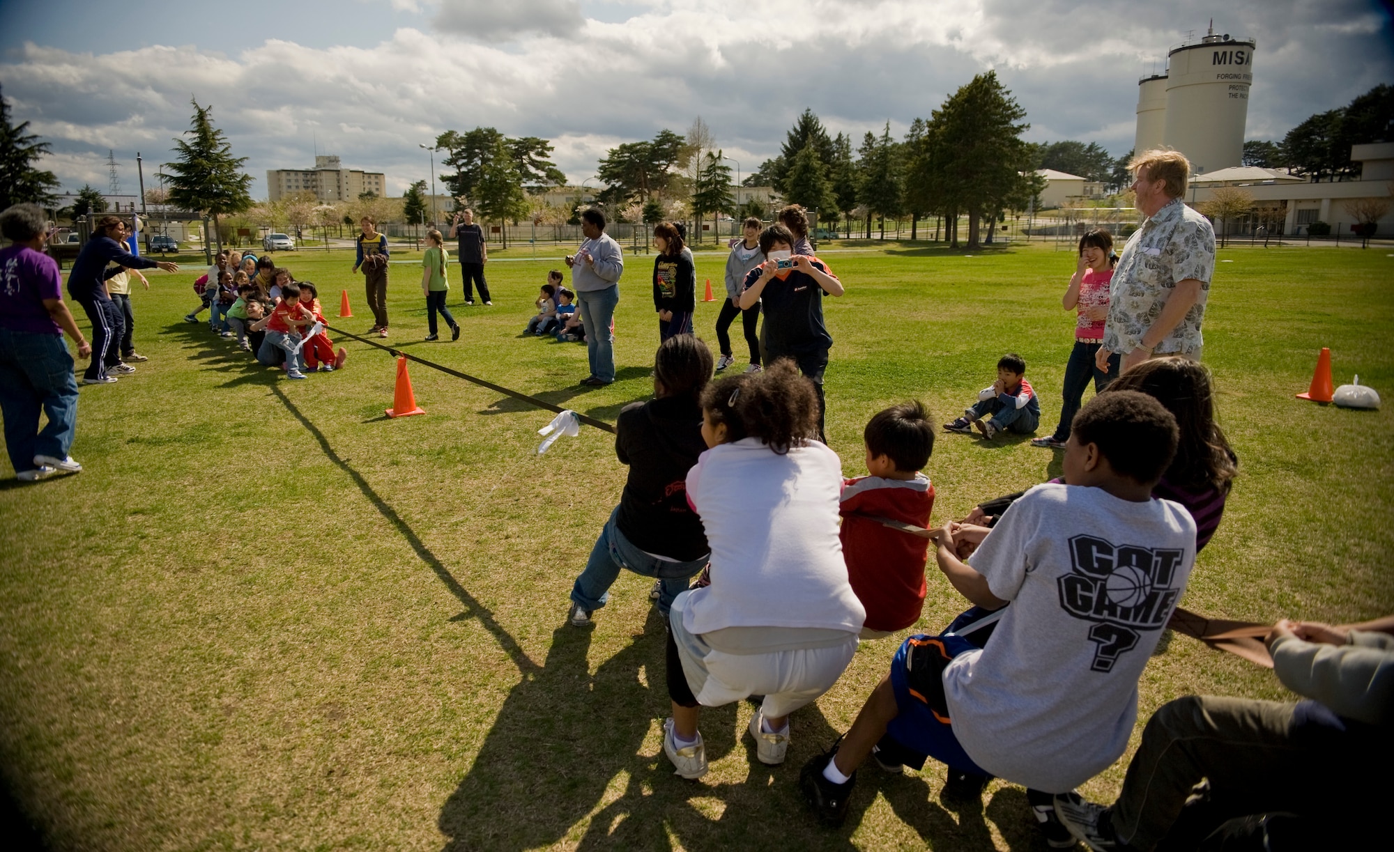Tug-of-war is one of many activities children from Misawa Air Base’s Sollars Elementary School and children from Japan’s Shichinohe Bikoh-En orphanage participate in May 8 at a sport’s day exchange at the school. Twenty-eight children from the orphanage shared the afternoon with American students, playing games and eating an American-style lunch. (U.S. Air Force/ Senior Airman Jessica Lockoski)