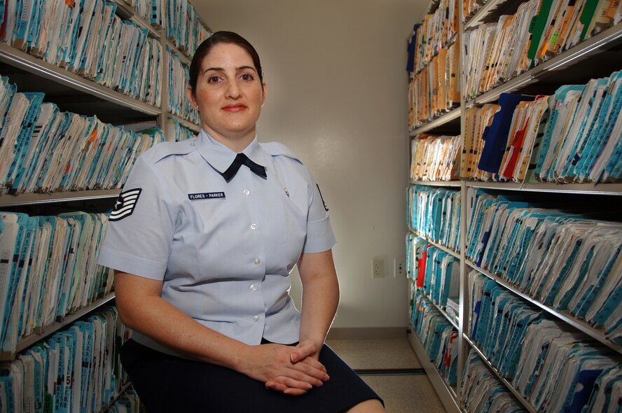 Tech. Sgt. Esmerelda Flores-Parker, 15th Medical Support Squadron NCO-in-charge of outpatient records, is this week’s Hickam Warrior. Sergeant Flores-Parker oversees the management of more than 17,000 medical records. Sergeant Flores also serves as the Patient Administration Team Chief and mentors four co-worker subordinates. (U.S. Air Force photo by Senior Airman Nathan Allen)