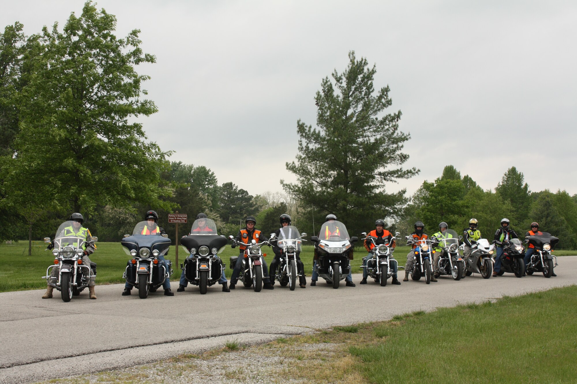 SCOTT AIR FORCE BASE, Ill. -- Participants in the AFGLSC Motorcycle Safety Day prepare to depart from Scott Air Force Base on their group training ride recently. Courtesy Photo 