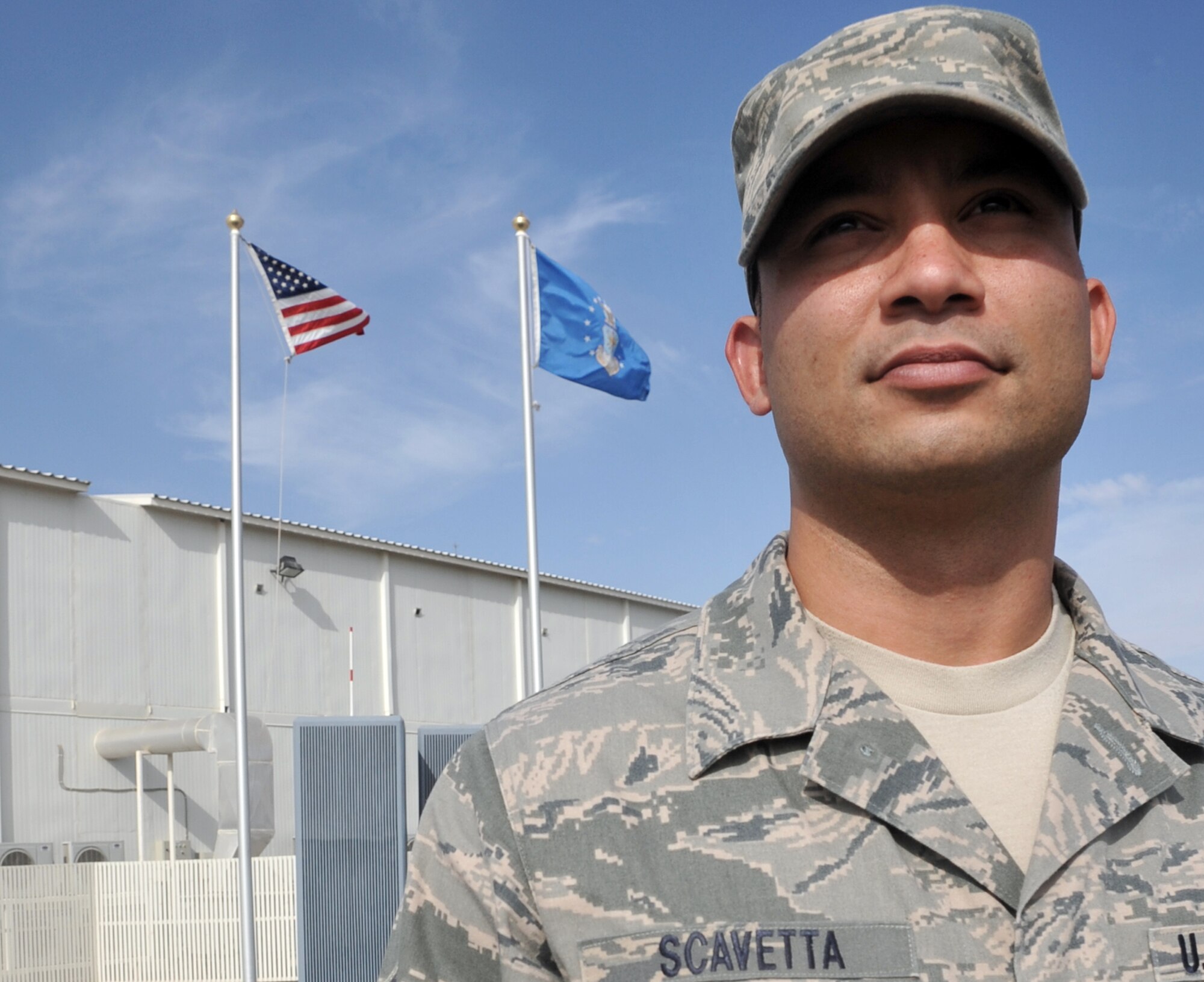 Tech. Sgt. Sean Scavetta is a services craftsman with the 380th Expeditionary Force Support Squadron at a non-disclosed base in Southwest Asia. Here he is pictured on April 14, 2010. Sergeant Scavetta is deployed from the 421st Combat Training Squadron, U.S. Air Force Expeditionary Center, Joint Base McGuire-Dix-Lakehurst, N.J. In the 380th EFSS, he works as a unit deployment manager, marketing specialist and several other additional duties. For his deployed work, Sergeant Scavetta was named the 380th Air Expeditionary Wing NCO of the Month for April 2010. (U.S. Air Force Photo/Master Sgt. Scott T. Sturkol/Released)