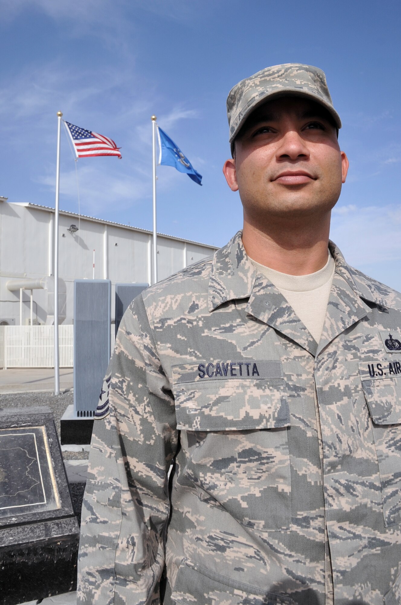 Tech. Sgt. Sean Scavetta is a services craftsman with the 380th Expeditionary Force Support Squadron at a non-disclosed base in Southwest Asia. Here he is pictured on April 14, 2010. Sergeant Scavetta is deployed from the 421st Combat Training Squadron, U.S. Air Force Expeditionary Center, Joint Base McGuire-Dix-Lakehurst, N.J. In the 380th EFSS, he works as a unit deployment manager, marketing specialist and several other additional duties. For his deployed work, Sergeant Scavetta was named the 380th Air Expeditionary Wing NCO of the Month for April 2010. (U.S. Air Force Photo/Master Sgt. Scott T. Sturkol/Released)
