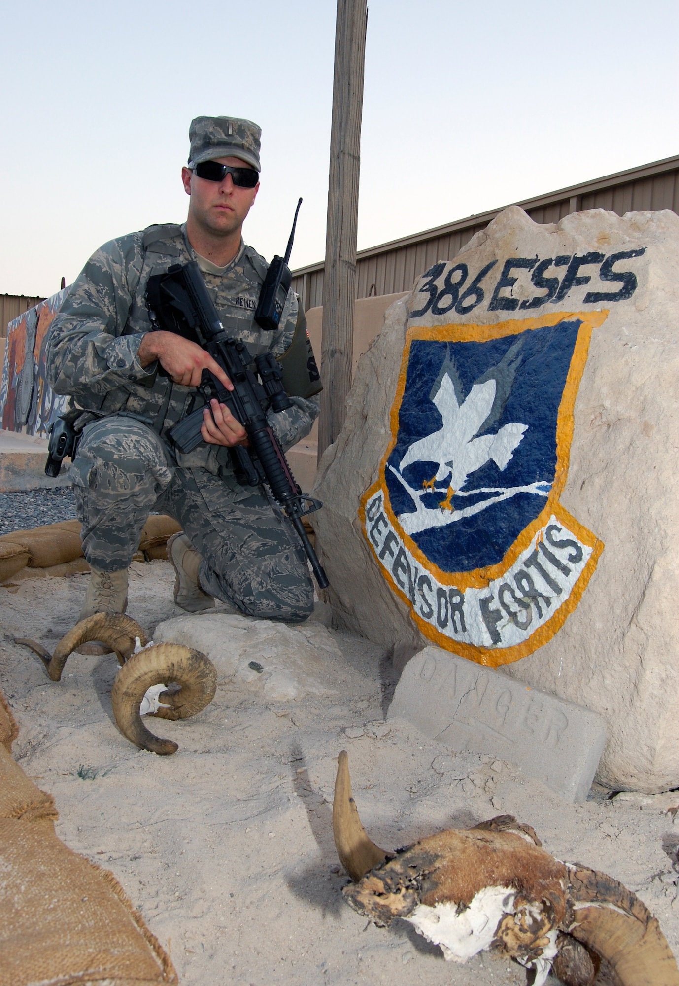 U.S. Air Force 2nd Lt. Christopher Heinen, 386th Expeditionary Security Forces Squadron Raptor Flight commander, is a Fort Worth, Texas native deployed from Peterson Air Force Base, Colo. (U.S. Air Force photo by Staff Sgt. Lakisha A. Croley/Released)