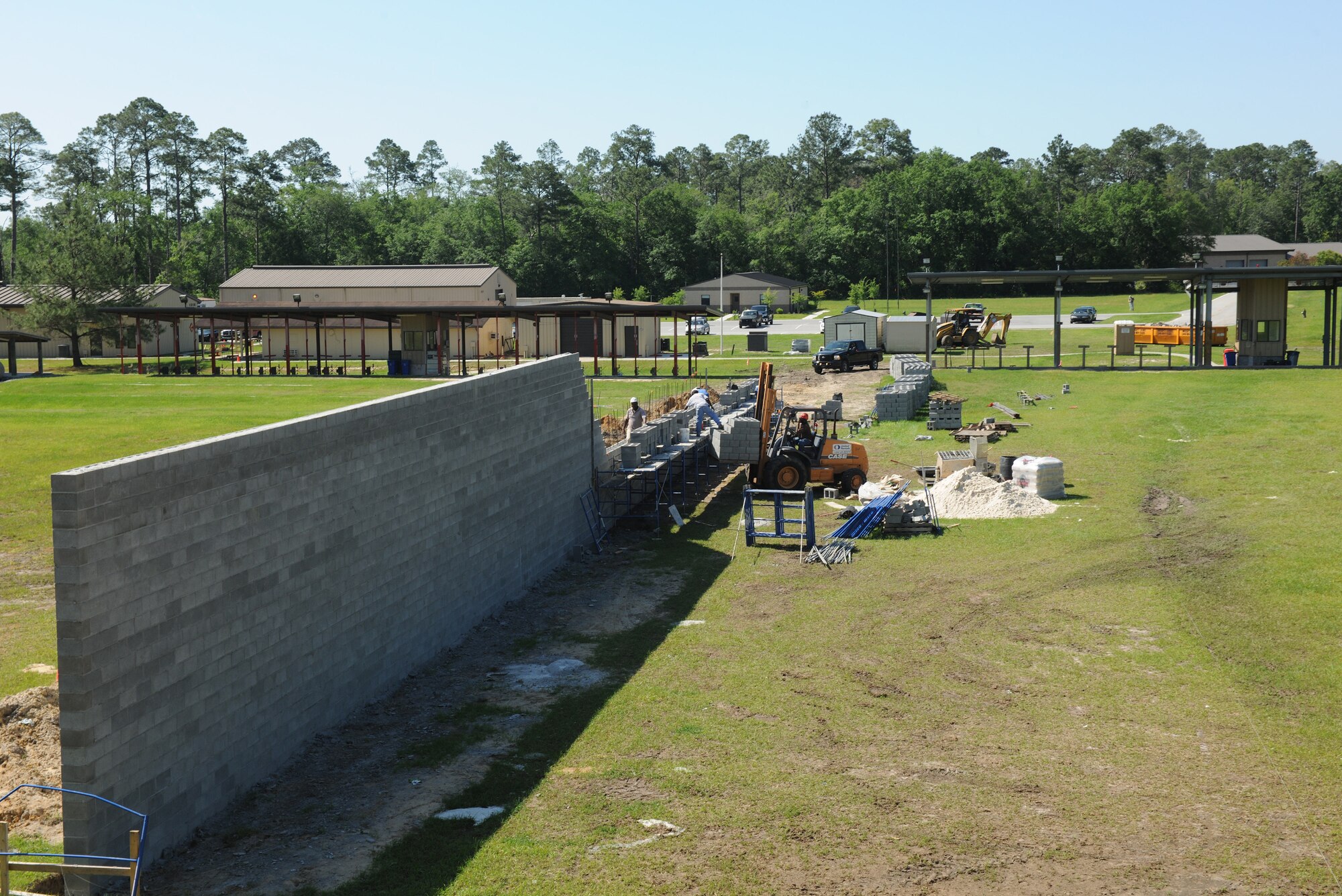 MOODY AIR FORCE BASE, Ga. -- Construction continues on the improved Combat Arms Training and Maintenance range here May 10. Once the range is complete, it will consist of an indoor and outdoor firing range. (U.S. Air Force photo by Airman 1st Class Benjamin Wiseman/RELEASED)