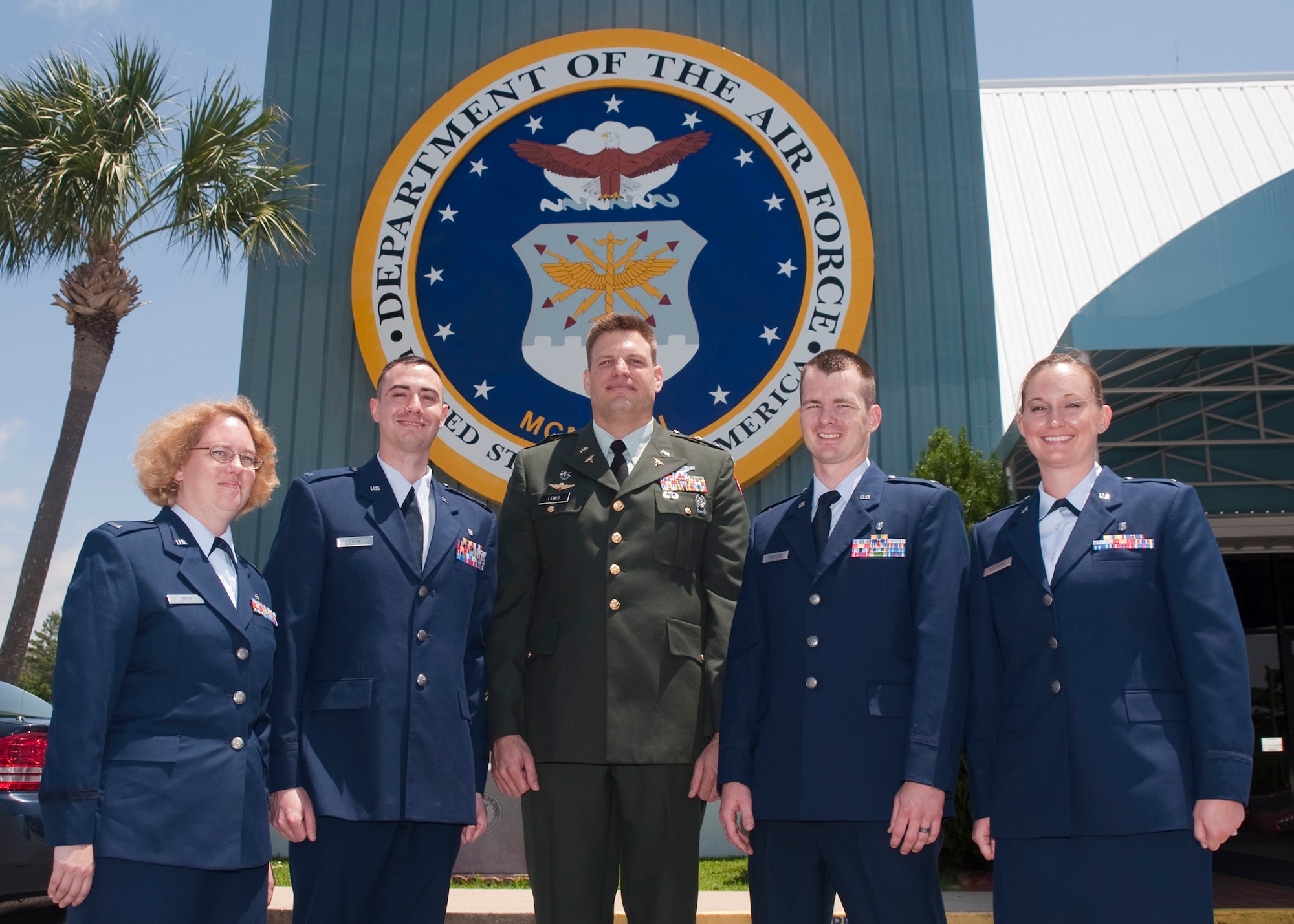 Recent graduates from the Physicians Assistance program and newly commissioned offiers, 1st Lt. Stephanie Smith, Michael Shaw, Andrew Lewis, Nathan Stafford and Jamie Woodson.  The group graduated from the program April 30 after completing Phase Two of their training at Eglin's 96th Medical Group.  (Courtesy photo.)
