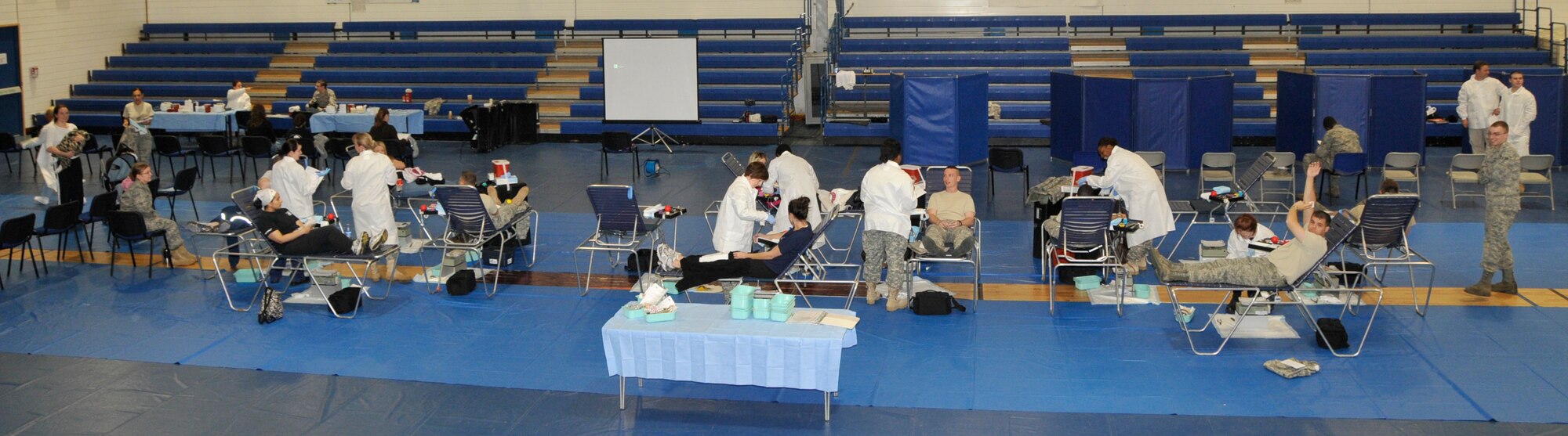 RAF Lakenheath hosted an Armed Services Blood Bank Center-Europe blood drive at RAF Lakenheath, England, May 11. Personnel from near-by bases came out to donate. Airmen, Soldiers, Sailors, Airmen, DOD civilian personnel and contractors came out to administer the blood drive. (U.S. Air Force photo/Airman 1st Class Eboni Knox)