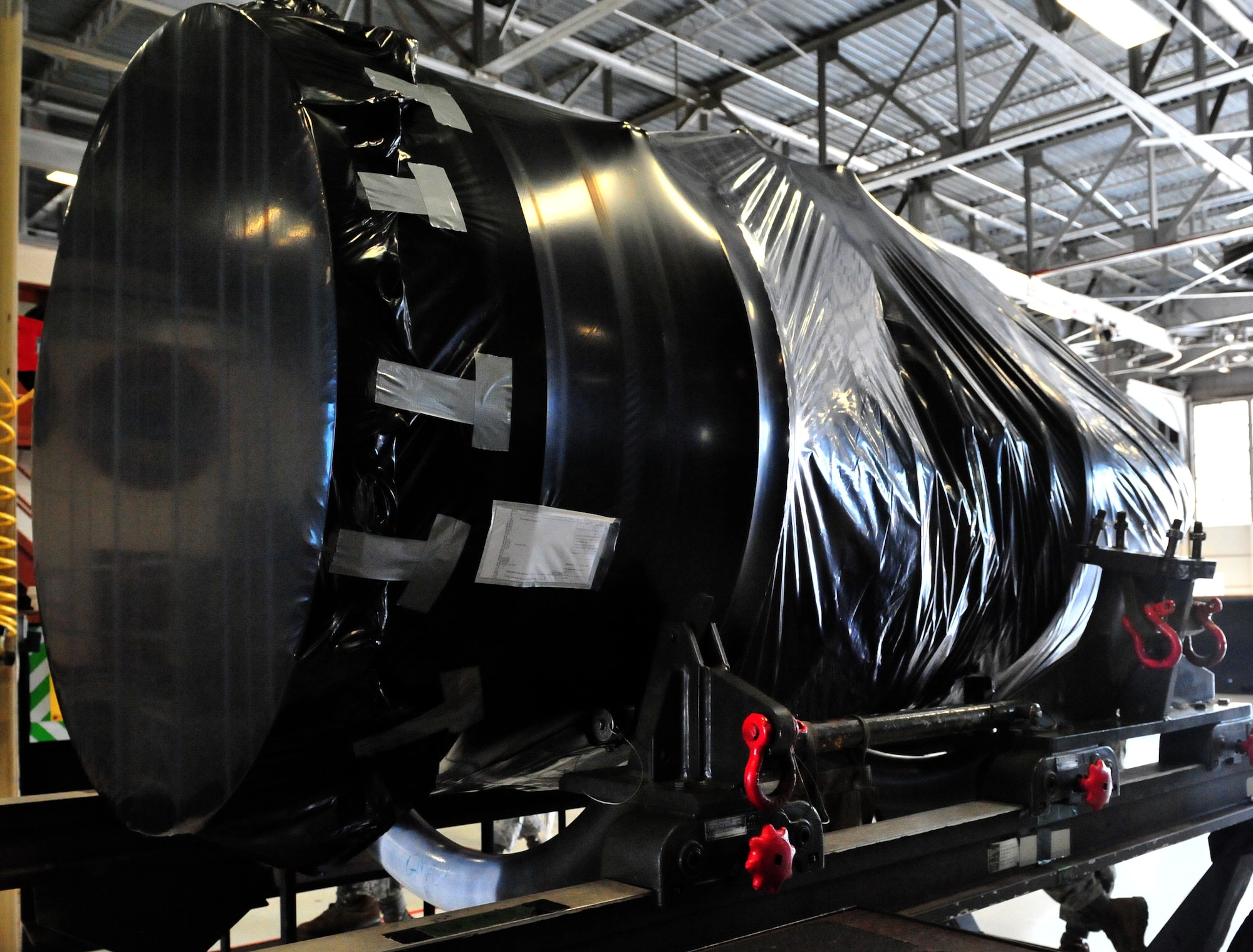 100510-F-6838W-104
SHAW AIR FORCE BASE, S.C. -- The Turbo Fan 34 engine for an A-10 Warthog sits on an engine stand wrapped up and ready to be shipped out May 10, 2010. The TF34 engine shown here is the last one to be built at Shaw. (U.S. Air Force photo/Airman 1st Class Neil D. Warner)

