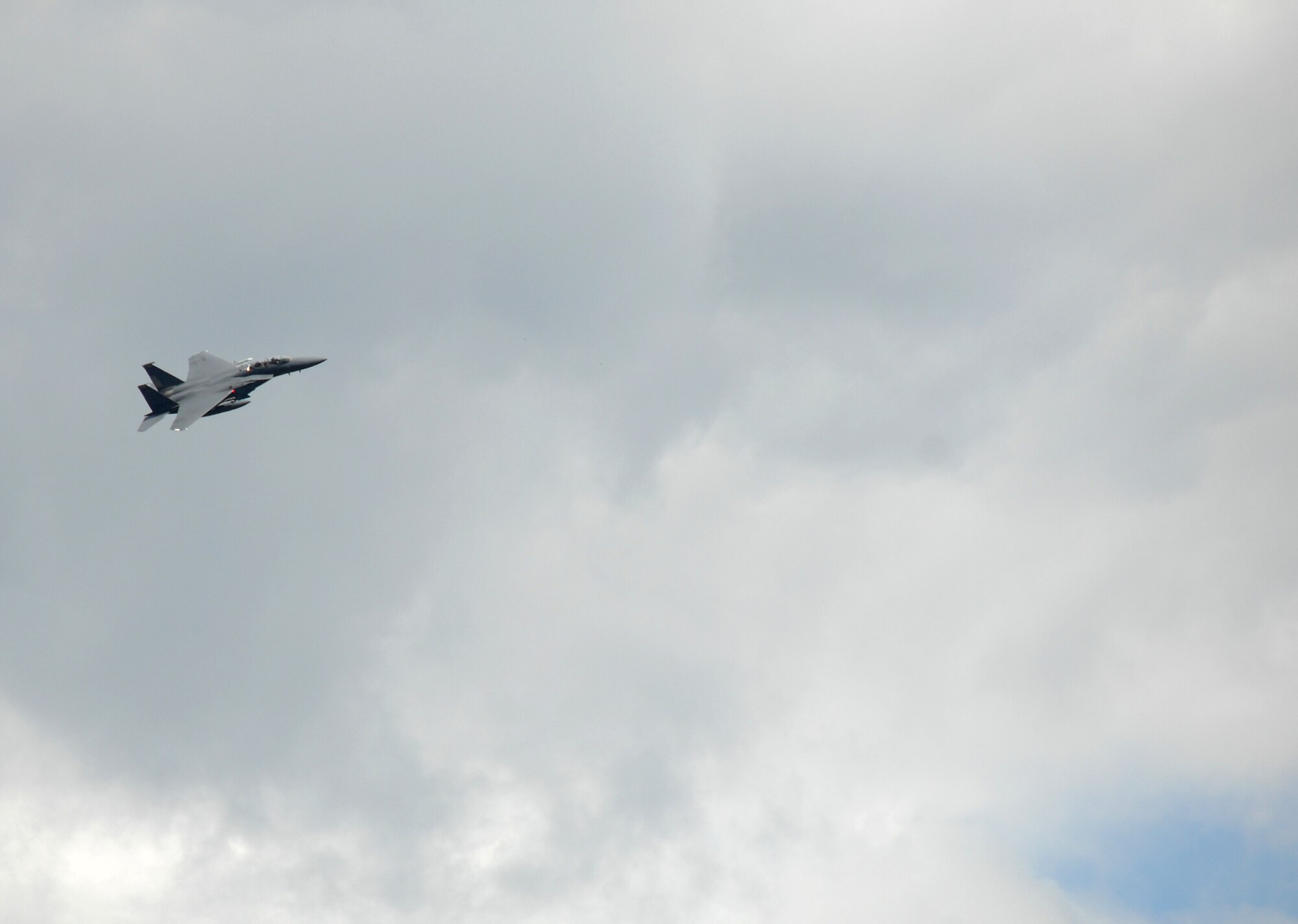 Col. Jay Silveria, 48th Fighter Wing commander, flies his final flight as commander above RAF Lakenheath, England, May 13.  As is U.S. Air Force tradition, before aircrew permanently change duty stations, they fly their last flight and on return to the base are met and hosed with water by their squadron comrades before being toasted with champagne.  (U.S. Air Force Photo by Tech. Sgt. Christopher Campbell)
