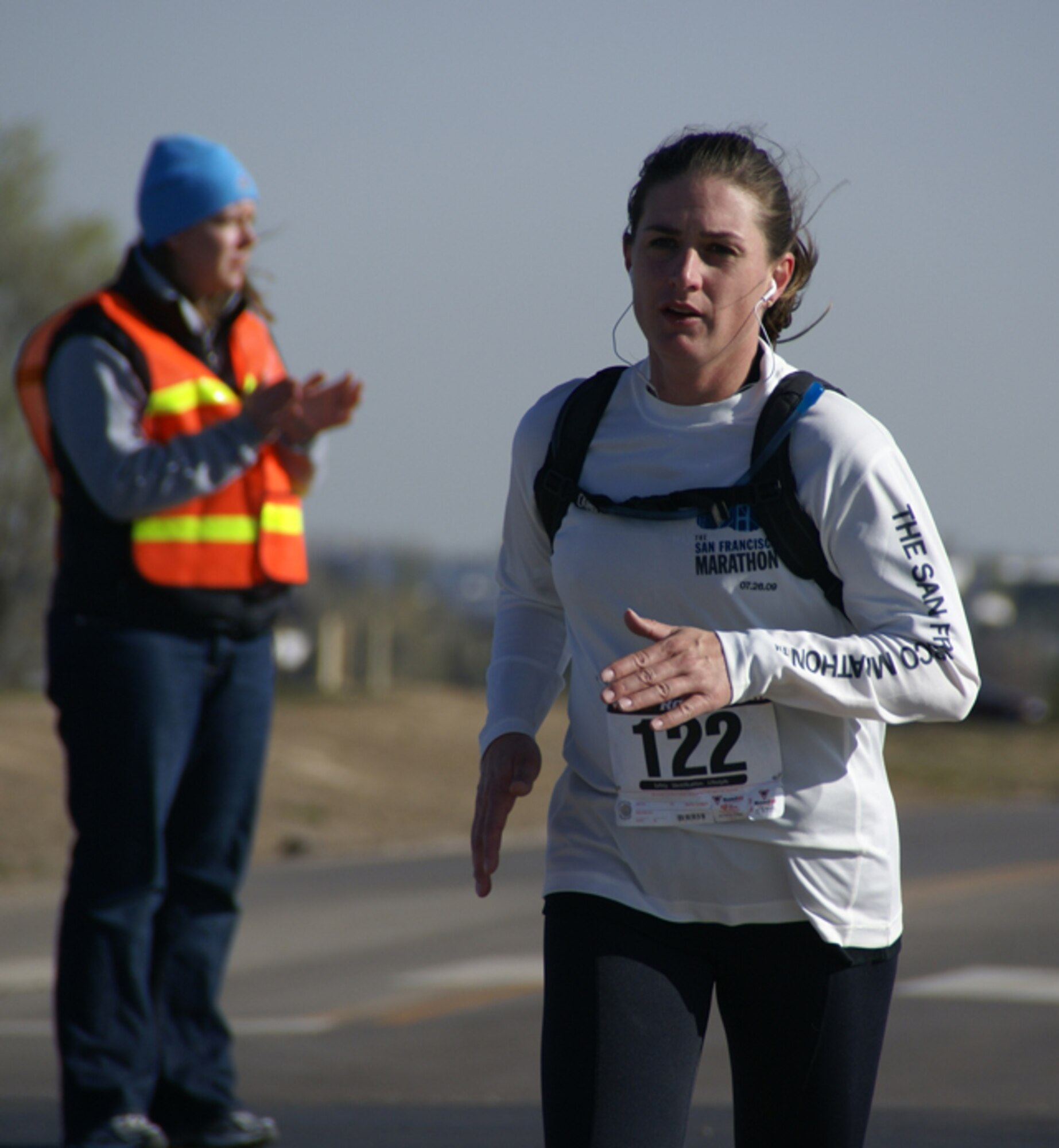 Capt. Nicole Pfirrmann, the executive officer for the 310th Mission Support Group, won the Buckley Air Force Base half marathon with a time of 1:59:48 on Saturday, May 8.