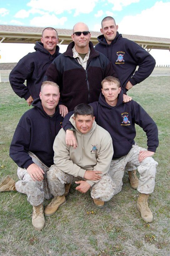 Top row, from left, are team captain Staff Sgt. James Baker, Gunner Fred Keeney and Sgt. Jeremy Germain. Bottom row, from left, are Sgt. Sam Lynn, Lance Cpl. Jesse Vanderslice and Cpl. Brian Sampson.