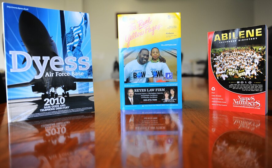 5/3/2010 - DYESS AIR FORCE BASE, Texas -- 2010 Base guides, maps, lithographs and The Real Yellow Pages are available at the 7th Bomb Wing Public Affairs Office studio, suite 136 in the headquarters building. Stop buy and pick yours up today. (U.S. Air Force photo/ Senior Airman Stephen Reyes) 
 

 
 
 
 
 
 
