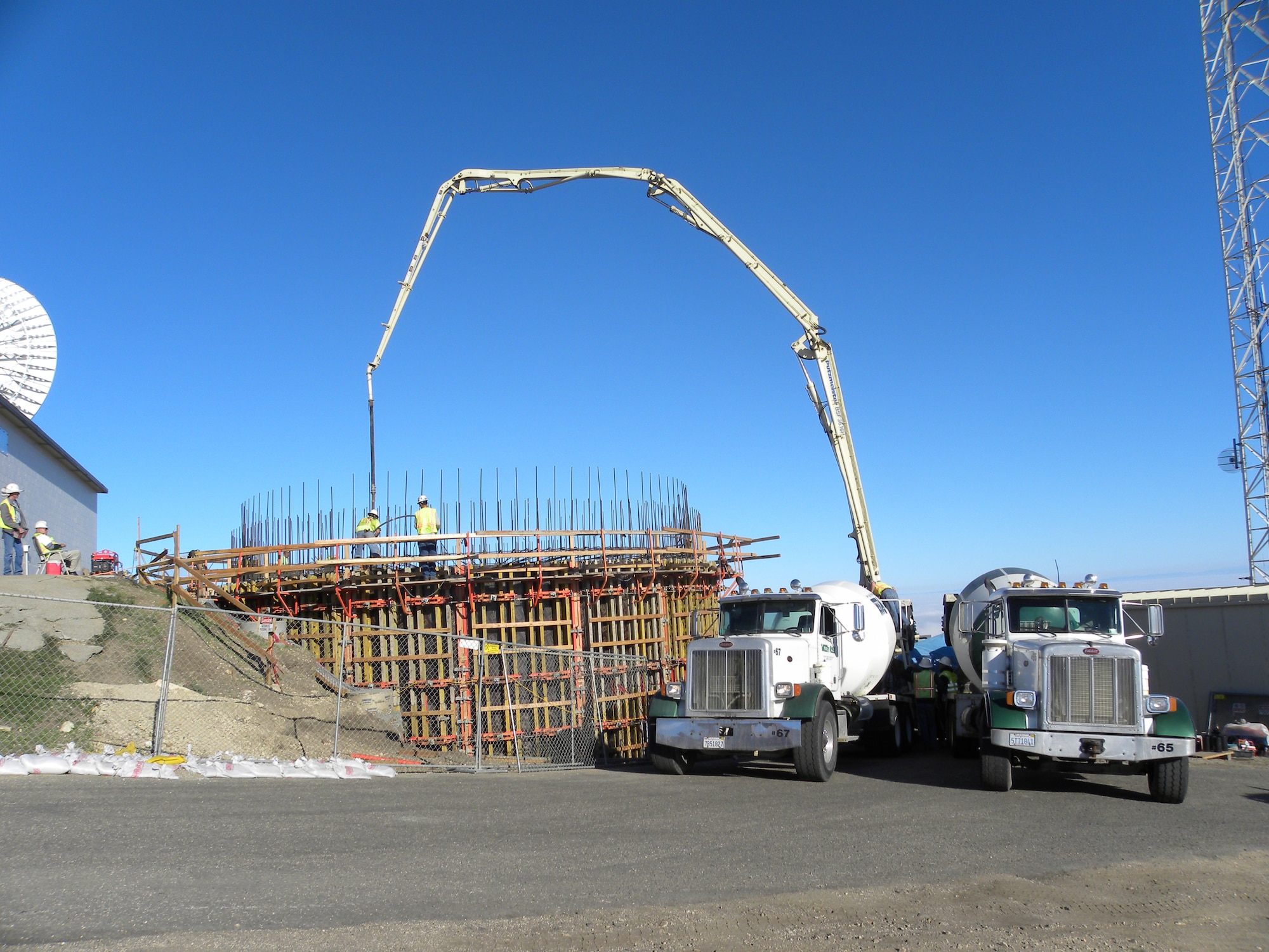 VANDENBERG AIR FORCE BASE, Calif. - Members of the Air Force Space Command's Launch and Range Systems Wing team participated in a ground breaking construction effort which kicked off a project to install a new 44 foot telemetry antenna at the Vandenberg's Oak Mountain site April 28. This team's effort will provide additional telemetry capabilities and much needed updates to the infrastructure for the U.S. Air Force's Western Launch and Test Range key telemetry site. (Courtesy photo/ITT-SLRSC) 