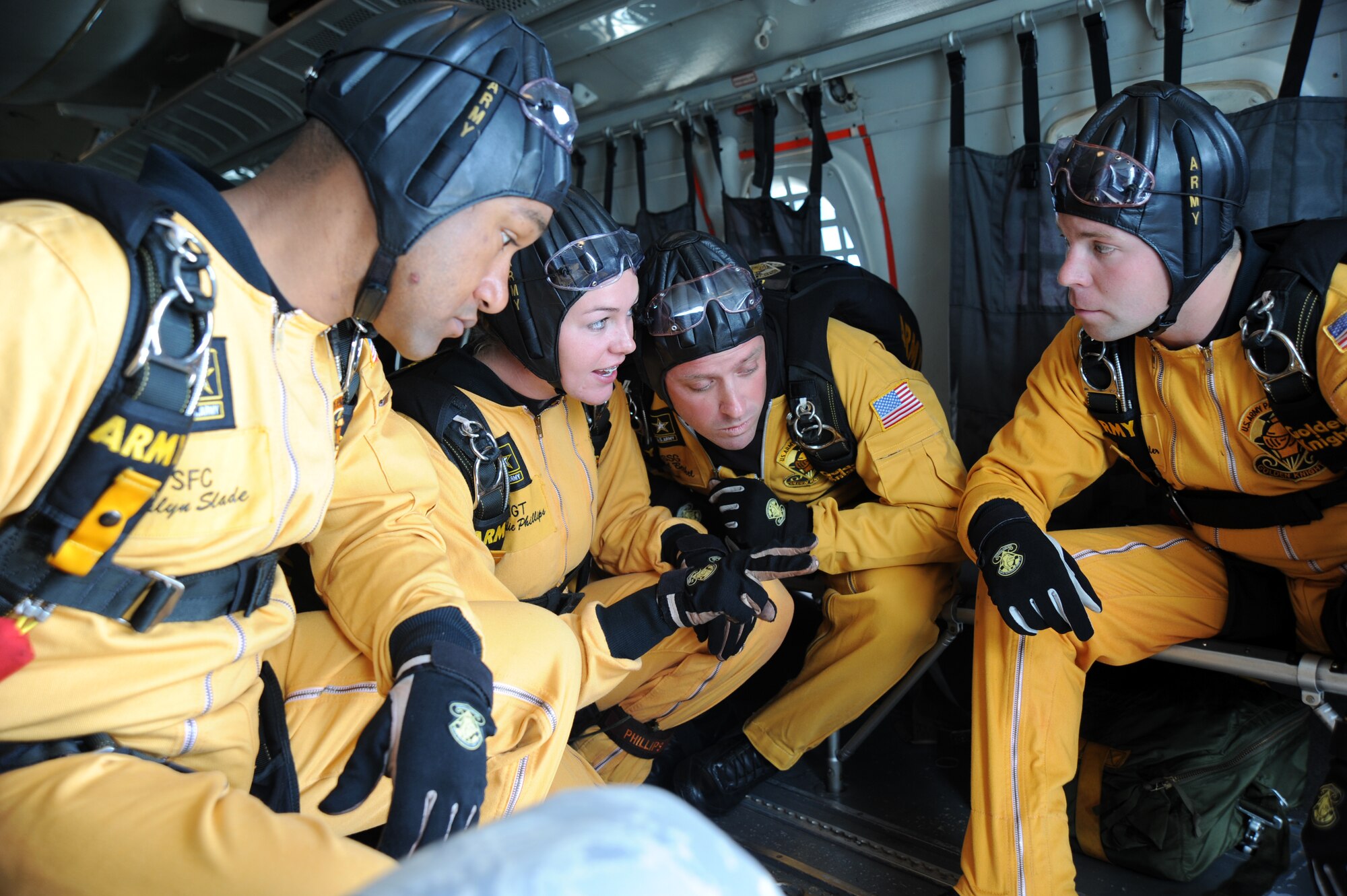 JOINT BASE ANDREWS, Md. – The Army Golden Knights prepare to perform a tandem jump during the Joint Service Open House here May 14.  JSOH allows members of the public an excellent opportunity to meet and interact with the men and women of the Armed Forces and to show them America’s skilled military. (U.S. Air Force photo by Staff Sgt. Christopher A. Marasky)