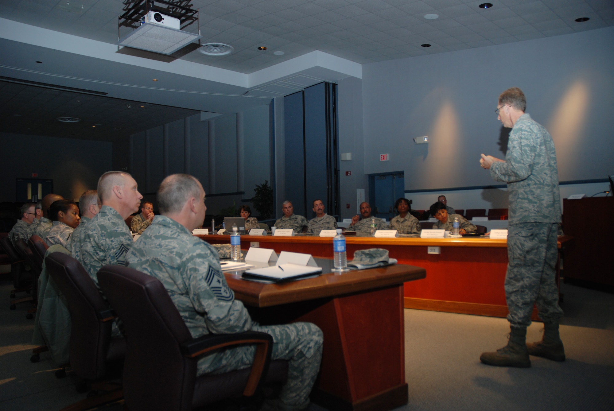 Major General James T. Rubeor, the 22nd Air Force commander, addresses 22nd Air Force Command Chief Master Sergeants at their conference held at Westover.  The conference corresponded with the general's visit to Westover May 12 and 13.