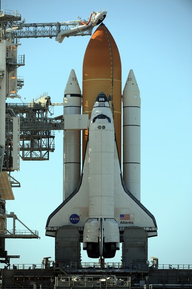 The space shuttle Atlantis is prepped by NASA personnel at the Kennedy Space Center in anticipation of it's upcoming launch on May 14, 2010.

(U.S. Air Force photo/Senior Airman Christopher S. Muncy)