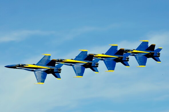 JOINT BASE ANDREWS, Md. - The Navy Blue Angels, the Navyís aerial demonstration team, perform during the 2010 Joint Service Open House May 15 here. This year the Blue Angels will perform about 68 shows at 35 locations for more than eight million spectators. JSOH offers an opportunity for service members to meet and thank the public for their support and to show them Americaís skilled military. (U.S. Air Force photo by Staff Sgt. Renae L. Saylock)