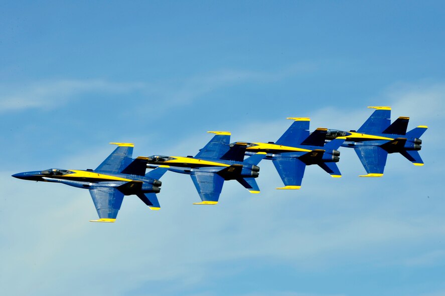 JOINT BASE ANDREWS, Md. - The Navy Blue Angels, the Navyís aerial demonstration team, perform during the 2010 Joint Service Open House May 15 here. This year the Blue Angels will perform about 68 shows at 35 locations for more than eight million spectators. JSOH offers an opportunity for service members to meet and thank the public for their support and to show them Americaís skilled military. (U.S. Air Force photo by Staff Sgt. Renae L. Saylock)