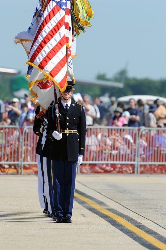 JOINT BASE ANDREWS, Md. -- The Joint Forces Honor Guard provides honors during the opening ceremonies of the 2010 Joint Service Open House here May 15.  JSOH allows members of the public an excellent opportunity to meet and interact with the men and women of the Armed Forces and to show them America’s skilled military. (U.S. Air Force photo by Staff Sgt. Christopher A. Marasky)