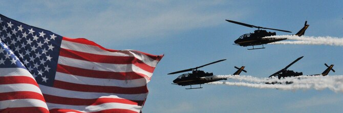 JOINT BASE ANDREWS, Md. – A formation of Army Sky Soldiers fly past the American Flag above the flightline here during the 2010 Joint Service Open House May 15. JSOH offers an opportunity for the public to see military equipment from the Navy, Marines, Army, Air Force, and Coast Guard. (U.S. Air Force photo by Airman 1st Class Kat Lynn Justen)