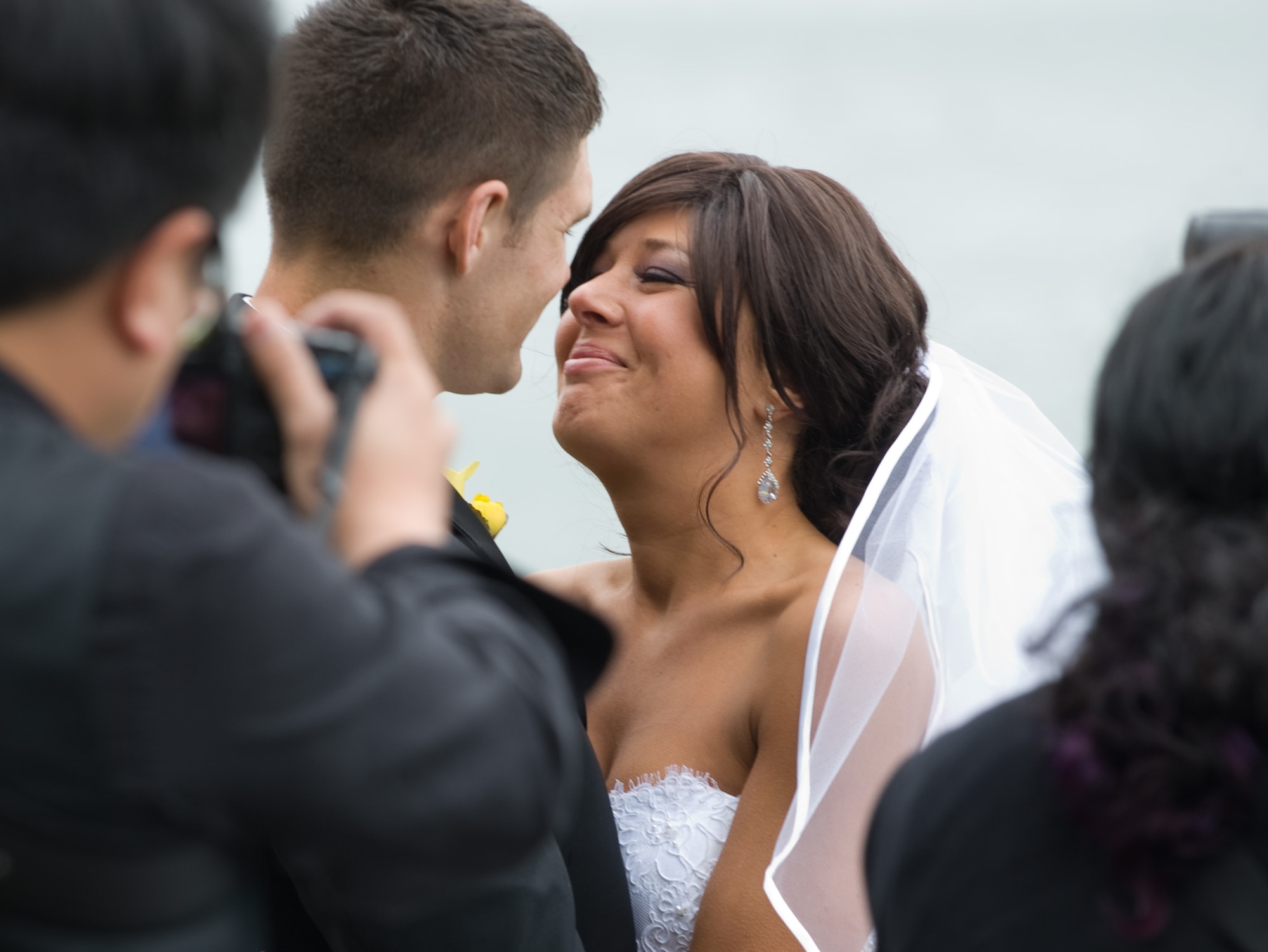 Vanessa Muza Teskey and Capt. Mike Hawkins have some of their wedding photos taken at a San Francisco waterfront May 14, 2010.  The wedding couple won the San Francisco Dream Wedding Giveaway with viewer votes. Mrs. Hawkins has been diagnosed with stage IV Hodgkin's lymphoma. Vendors donated $100,000 of goods and services for their wedding day. (U.S. Air Force photo/Lance Cheung)
