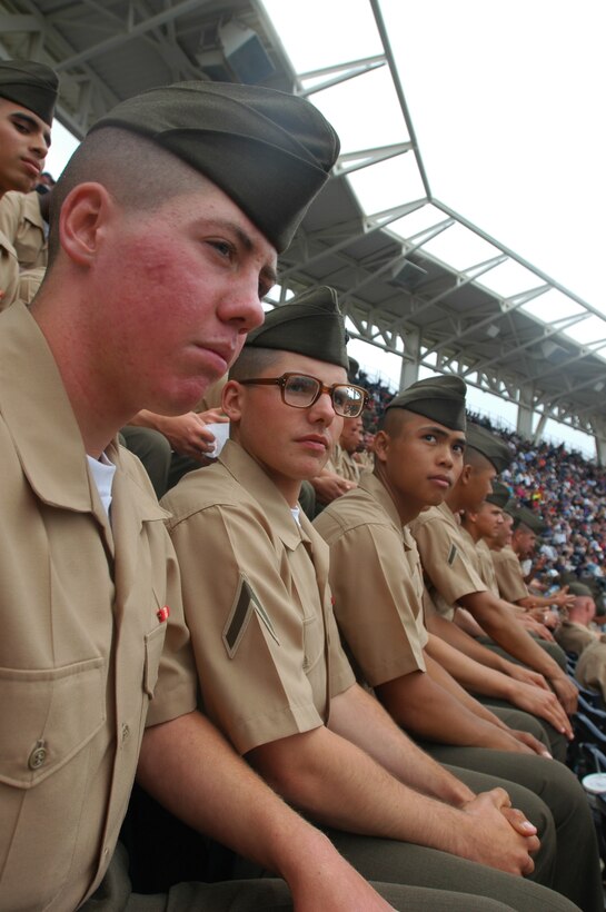Company L Marines enjoy time off the depot and in the ball park during Marine Week at the Padres’ military appreciation game against the Dodgers in Petco Park, May 16.